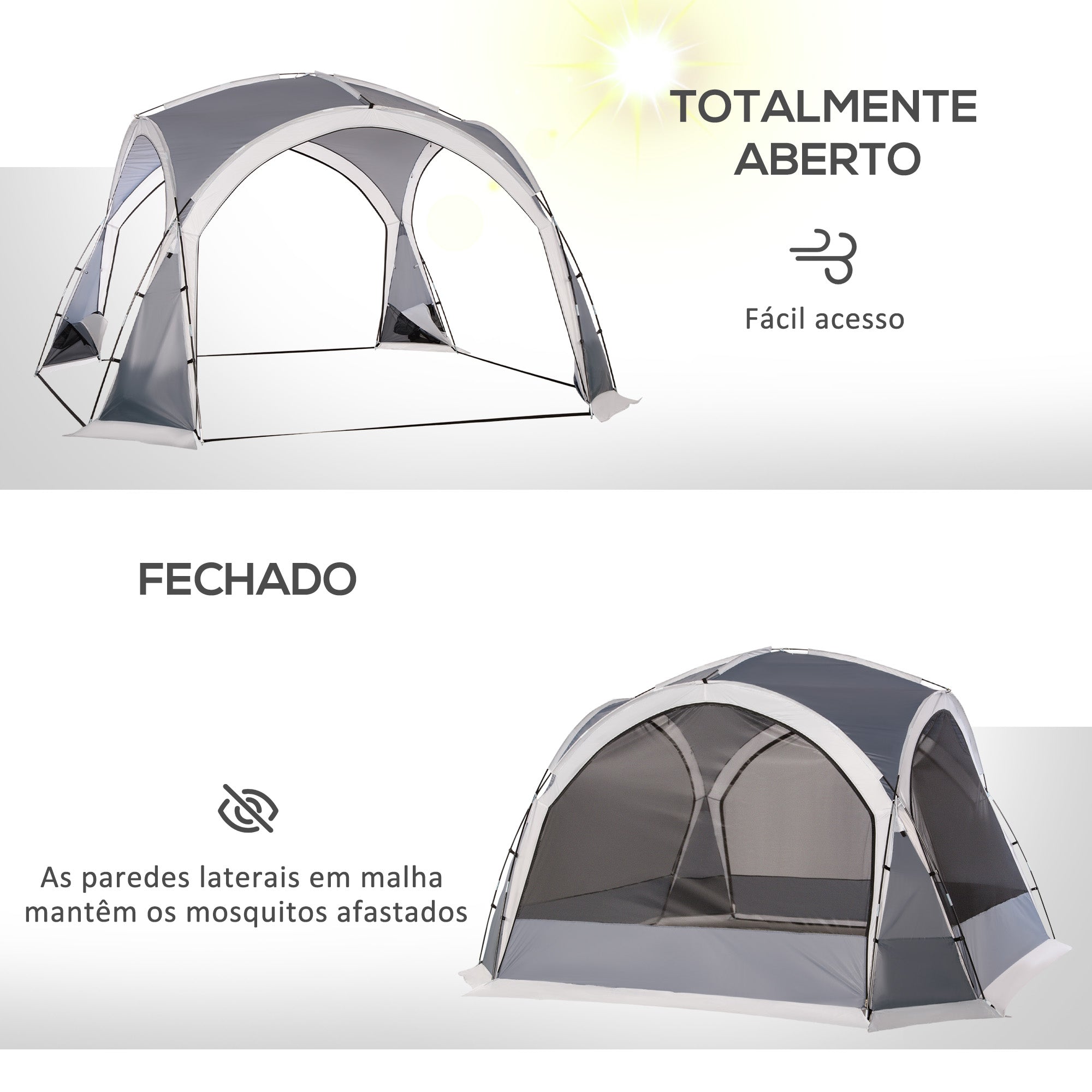 Abrigo de Campismo para 3-4 Pessoas 350x350x230 cm Cinzento