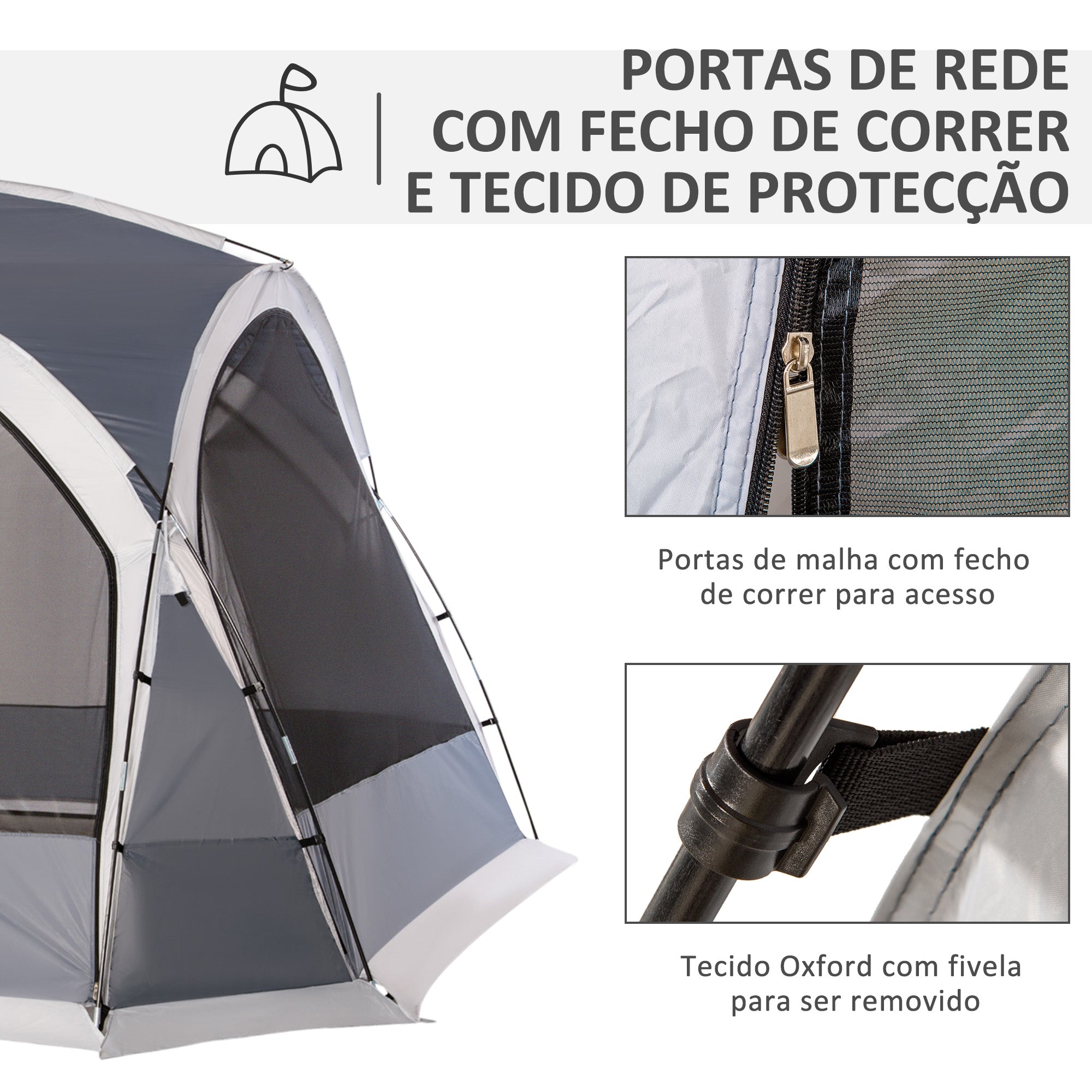 Abrigo de Campismo para 3-4 Pessoas 350x350x230 cm Cinzento
