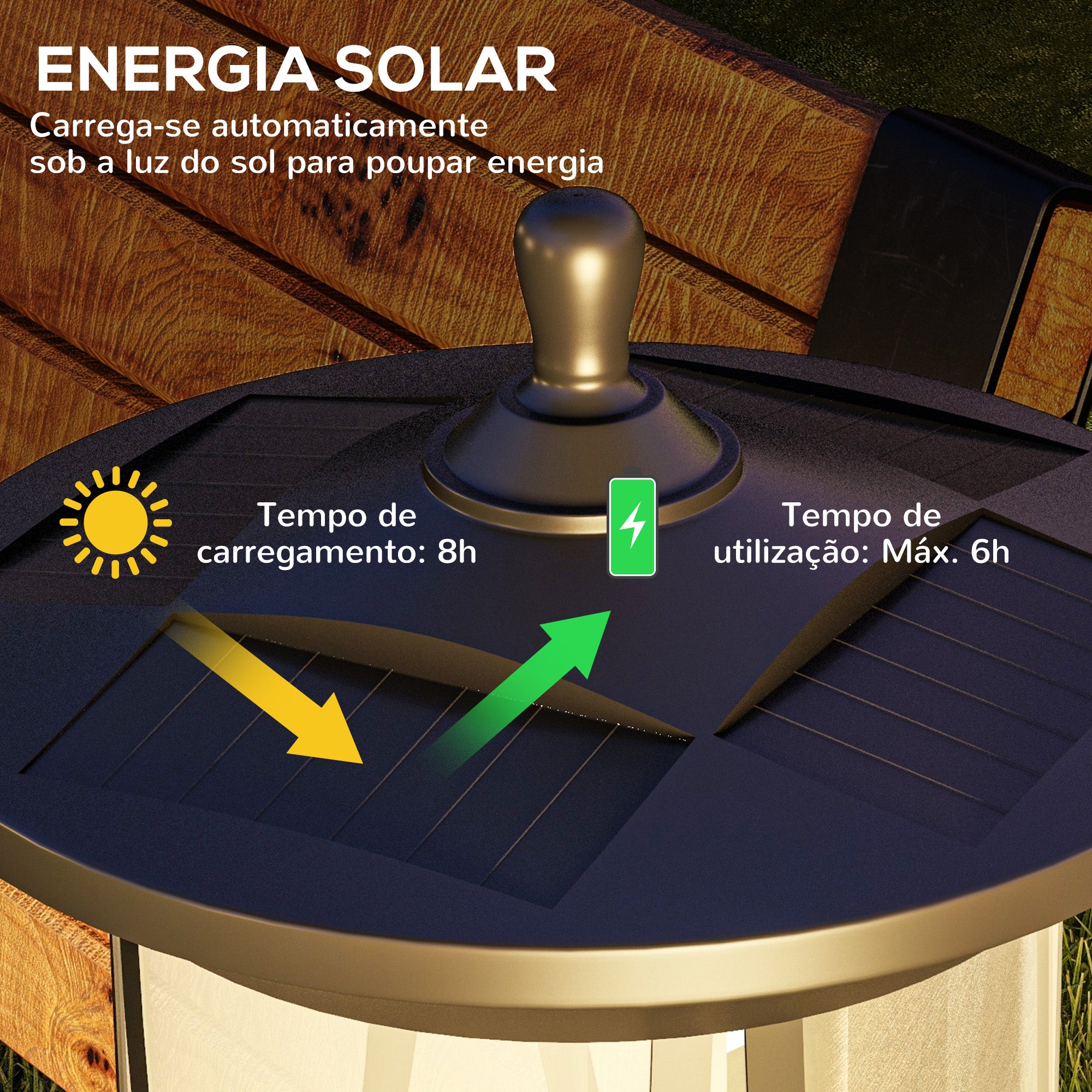 Candeeiro Solar de Exterior 17x17x127 cm - Cor Preto