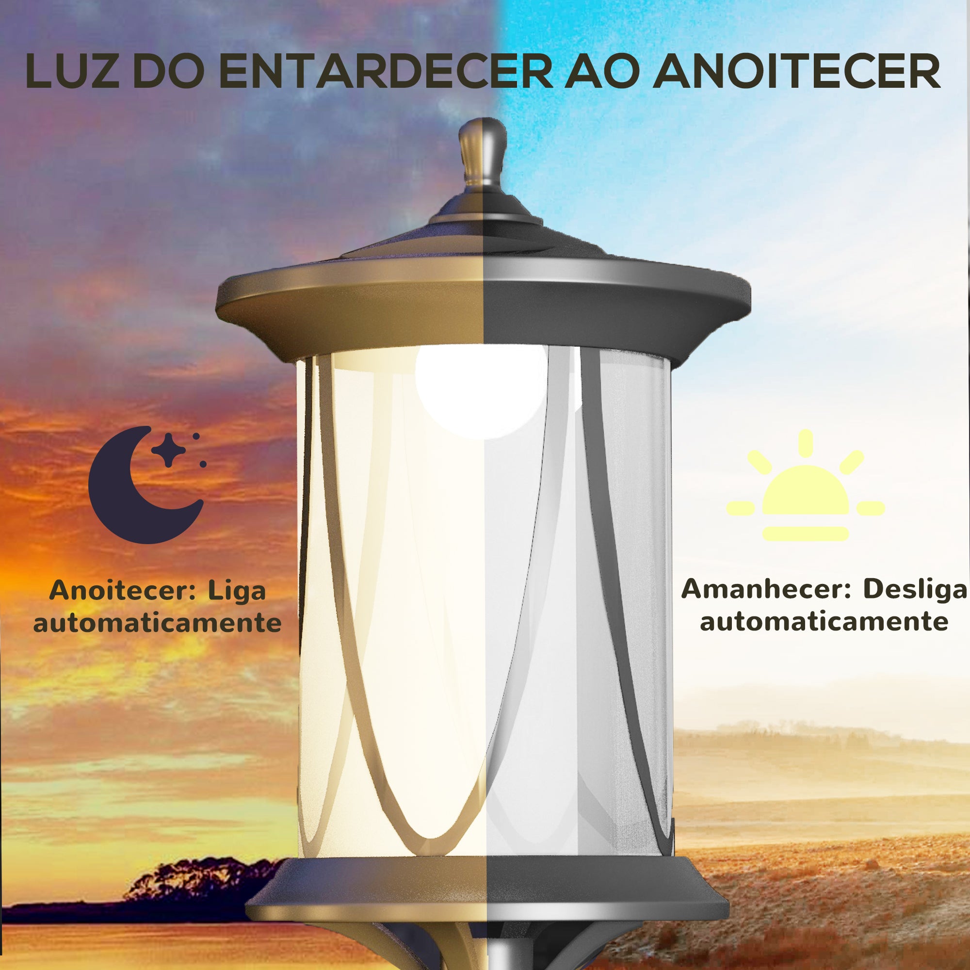 Candeeiro Solar de Exterior 17x17x127 cm - Cor Preto