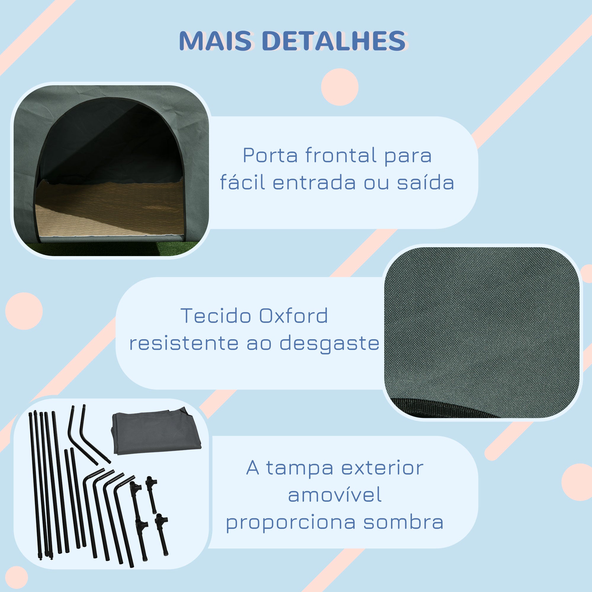 Casa para Cães 130x85x95 cm Cinzenta - Cama Elevada com Almofada