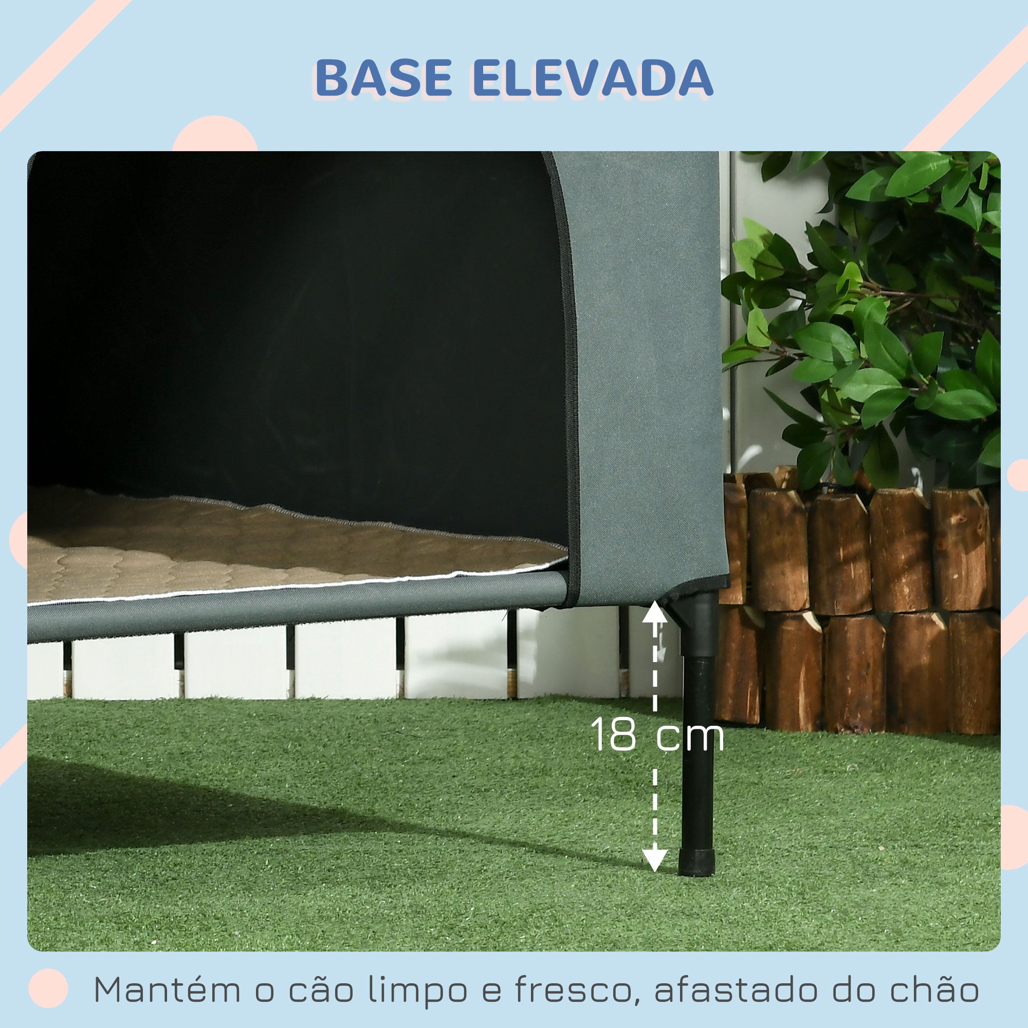 Casa para Cães 130x85x95 cm Cinzenta - Cama Elevada com Almofada