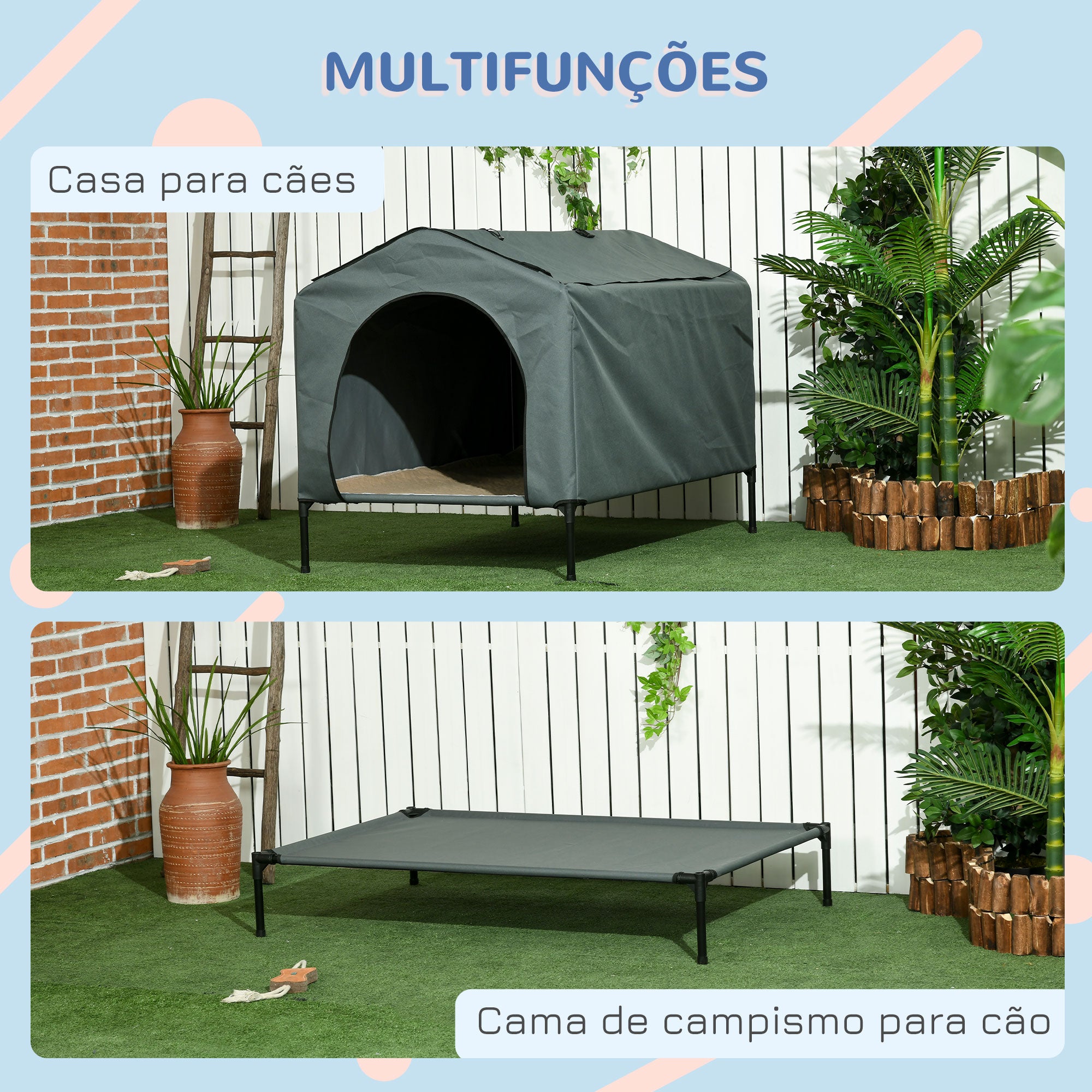 Casa para Cães 130x85x95 cm Cinzenta - Cama Elevada com Almofada