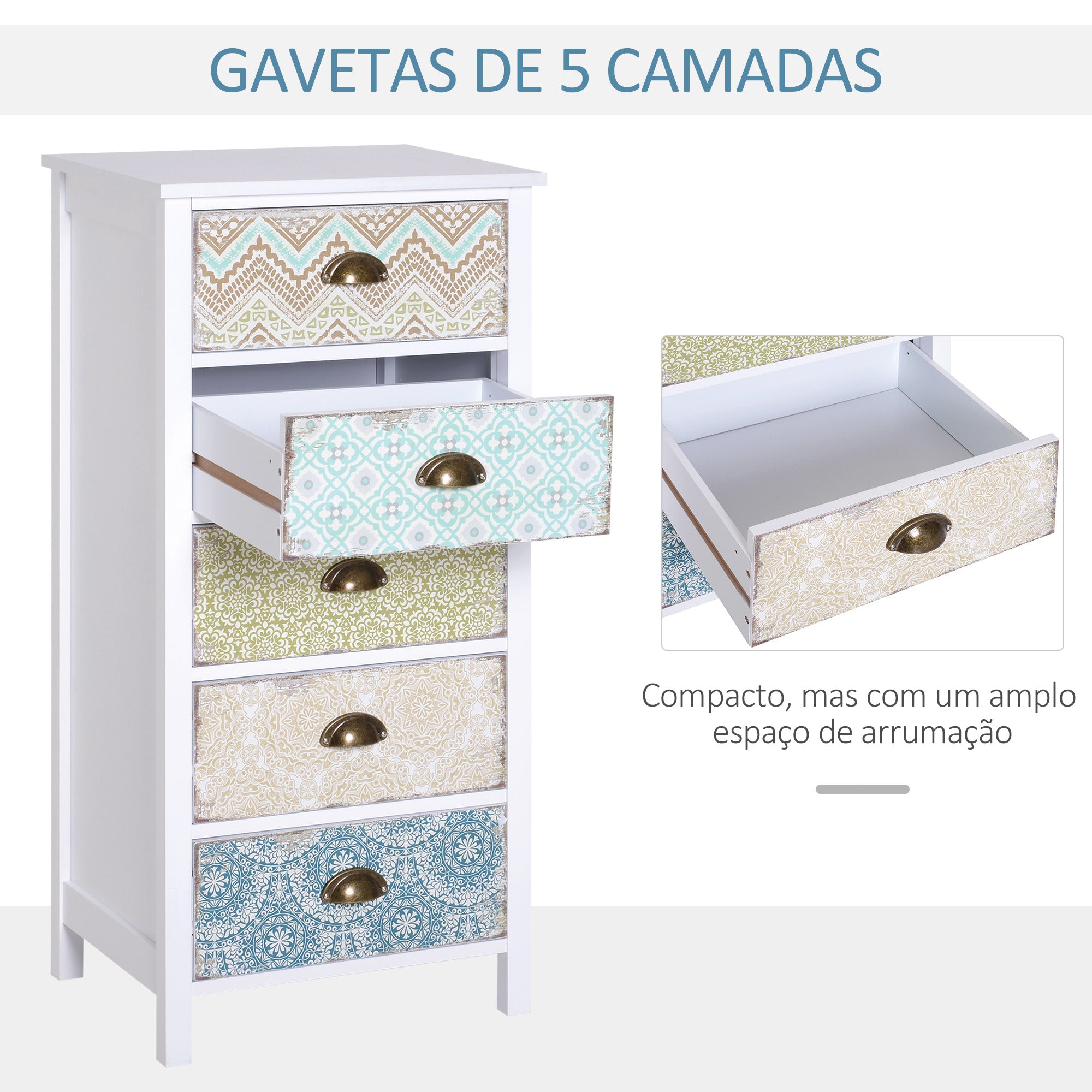 Cómoda de Madeira Multicor com 5 Gavetas 46x34x97,5 cm