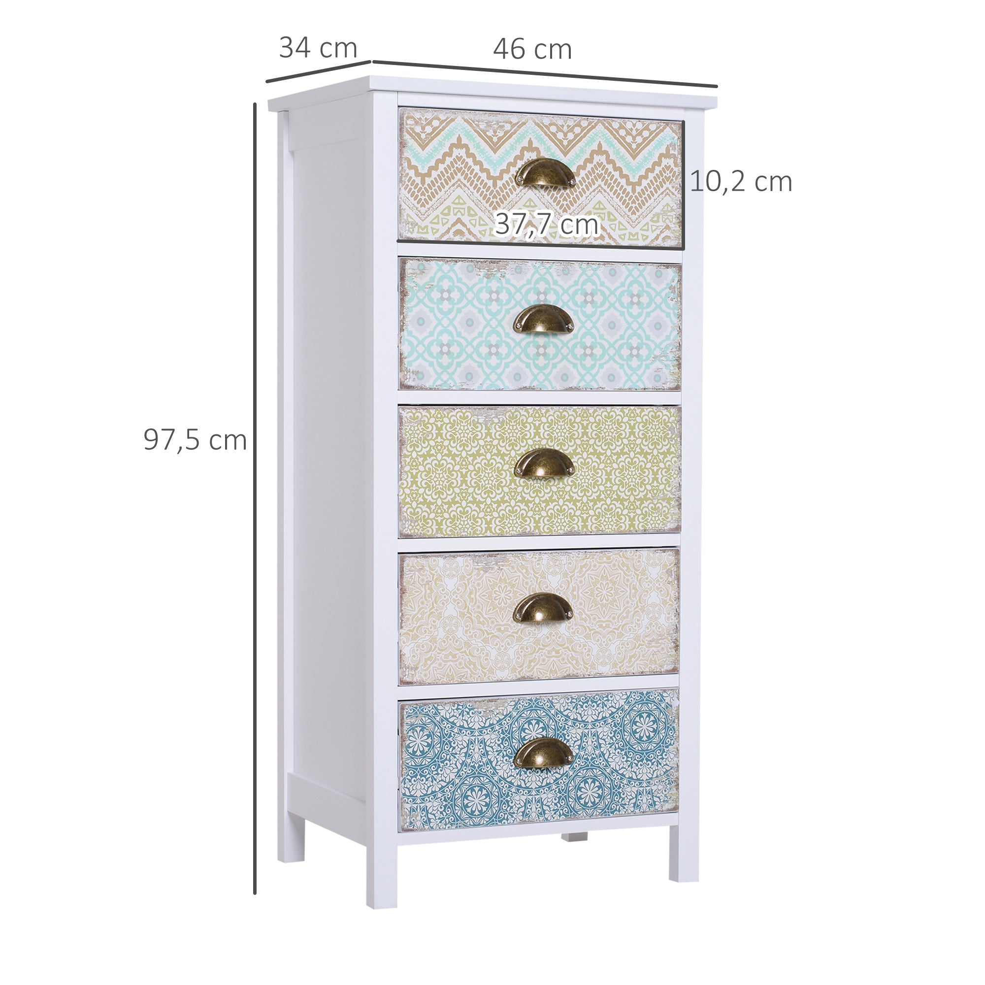 Cómoda de Madeira Multicor com 5 Gavetas 46x34x97,5 cm