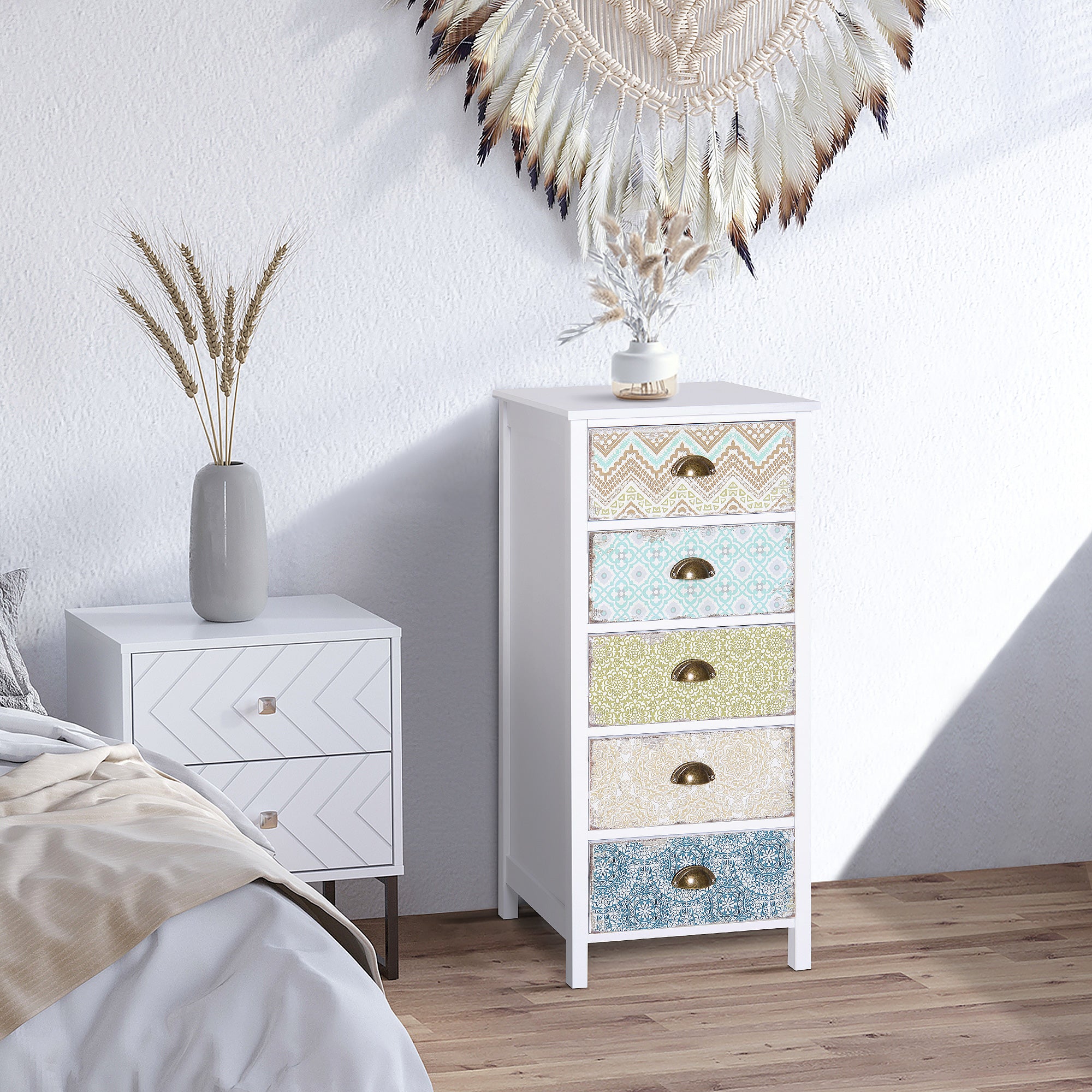 Cómoda de Madeira Multicor com 5 Gavetas 46x34x97,5 cm