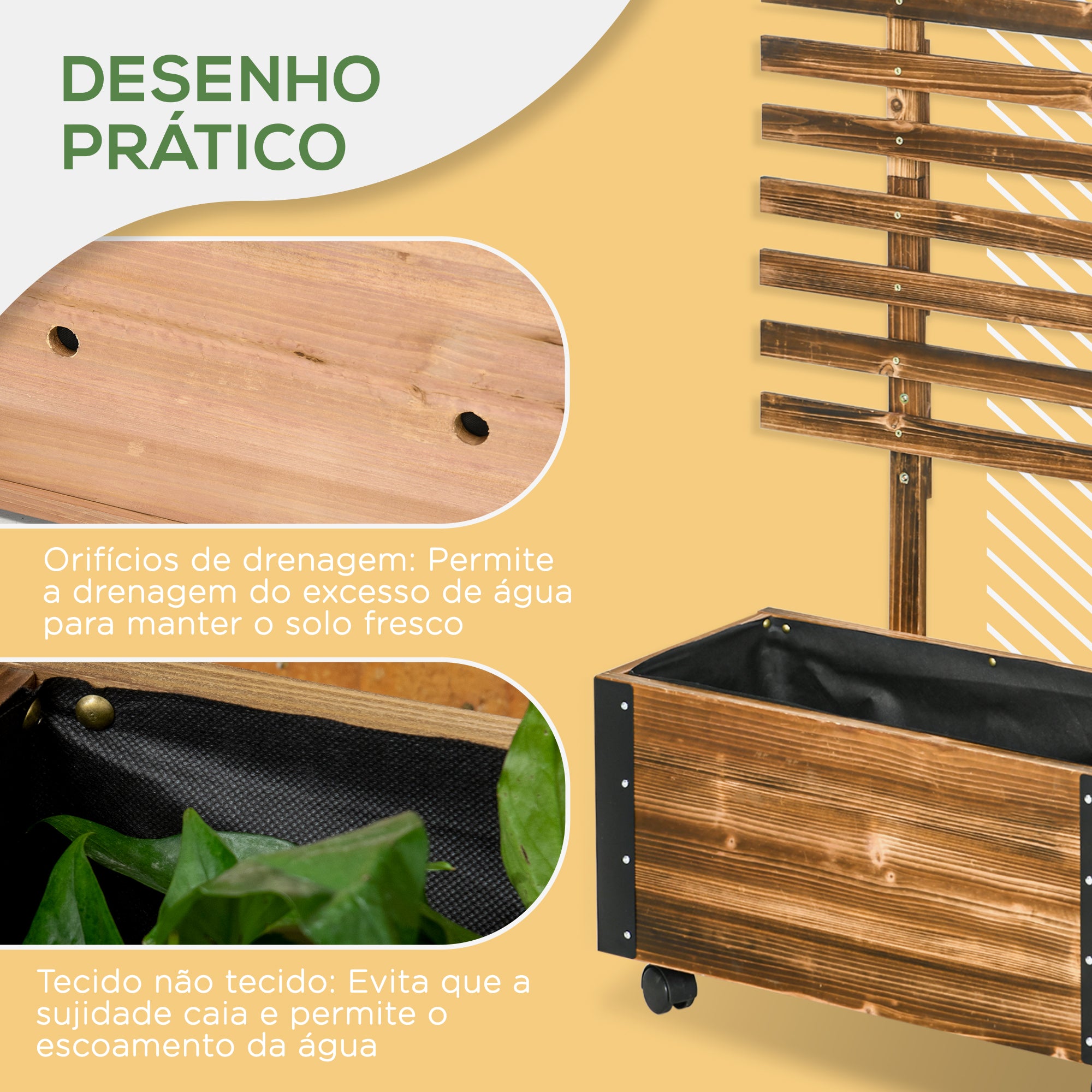 Floreira Exterior de Madeira com Treliça – 65x31x147 cm – Marrom-Carvão