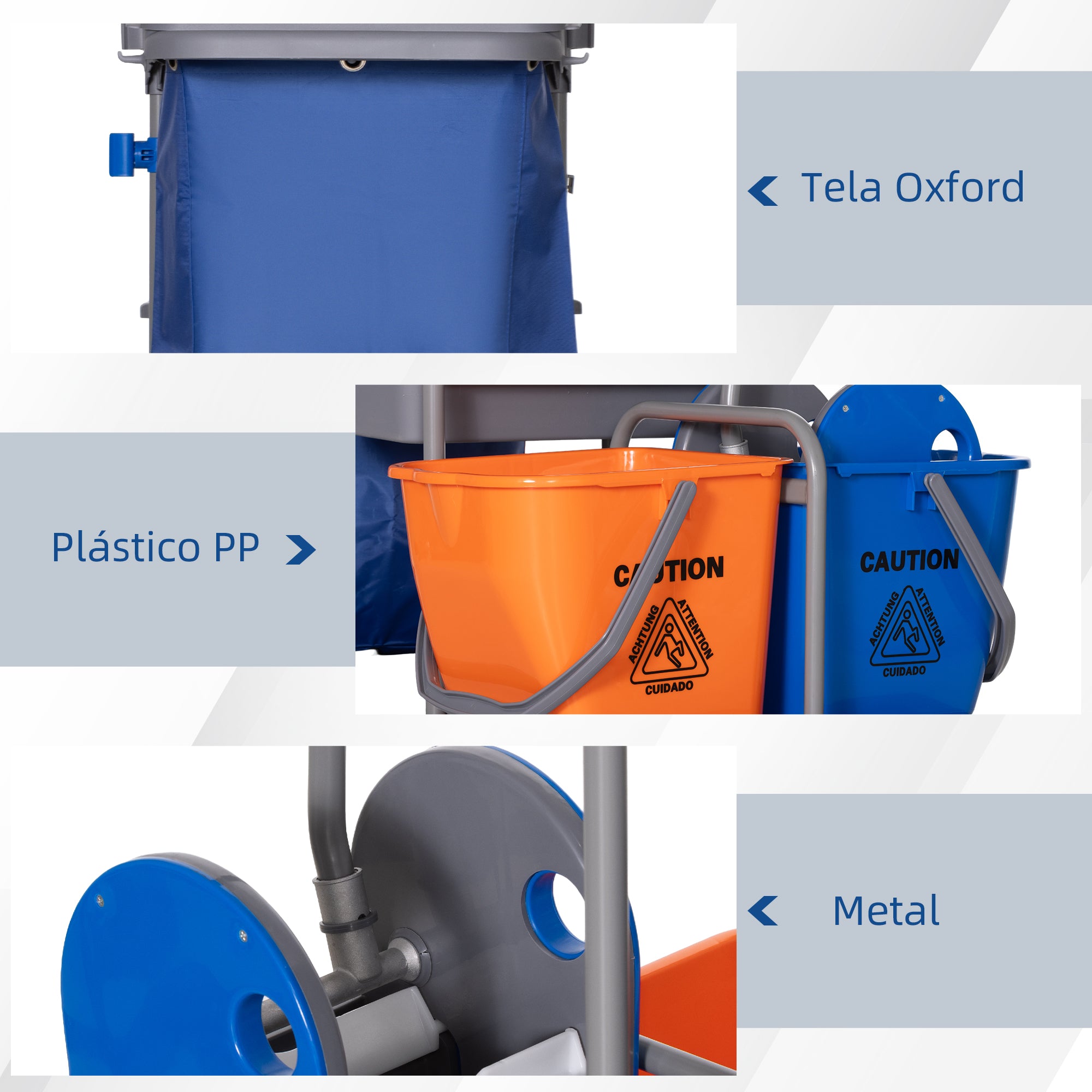 Carro de Limpeza Profissional – 111x63,3x103cm – Cinza – Metal e plástico PP e tecido Oxford