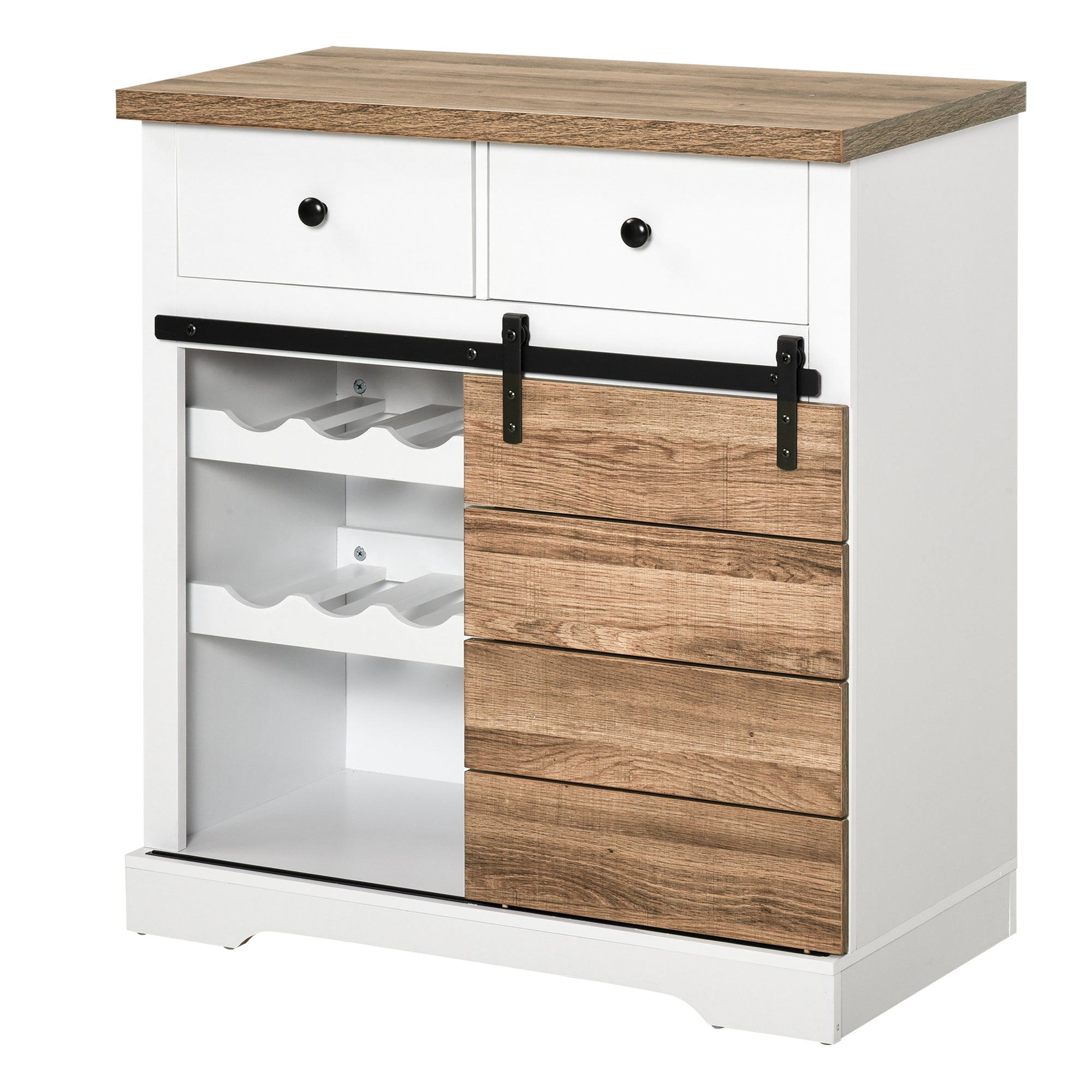Aparador de Cozinha com Porta de Celeiro Deslizante 80x39x86 cm Branco e Madeira