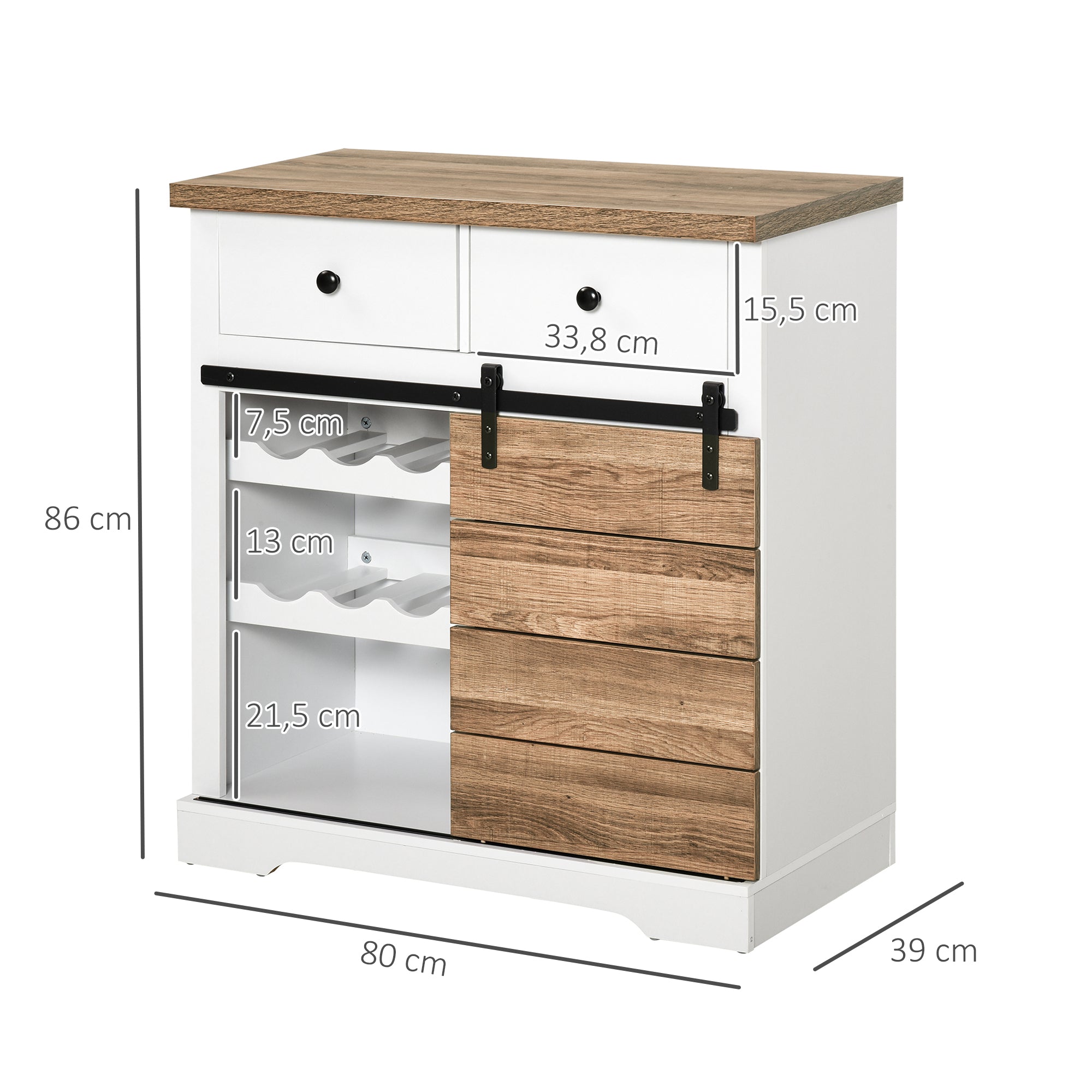 Aparador de Cozinha com Porta de Celeiro Deslizante 80x39x86 cm Branco e Madeira