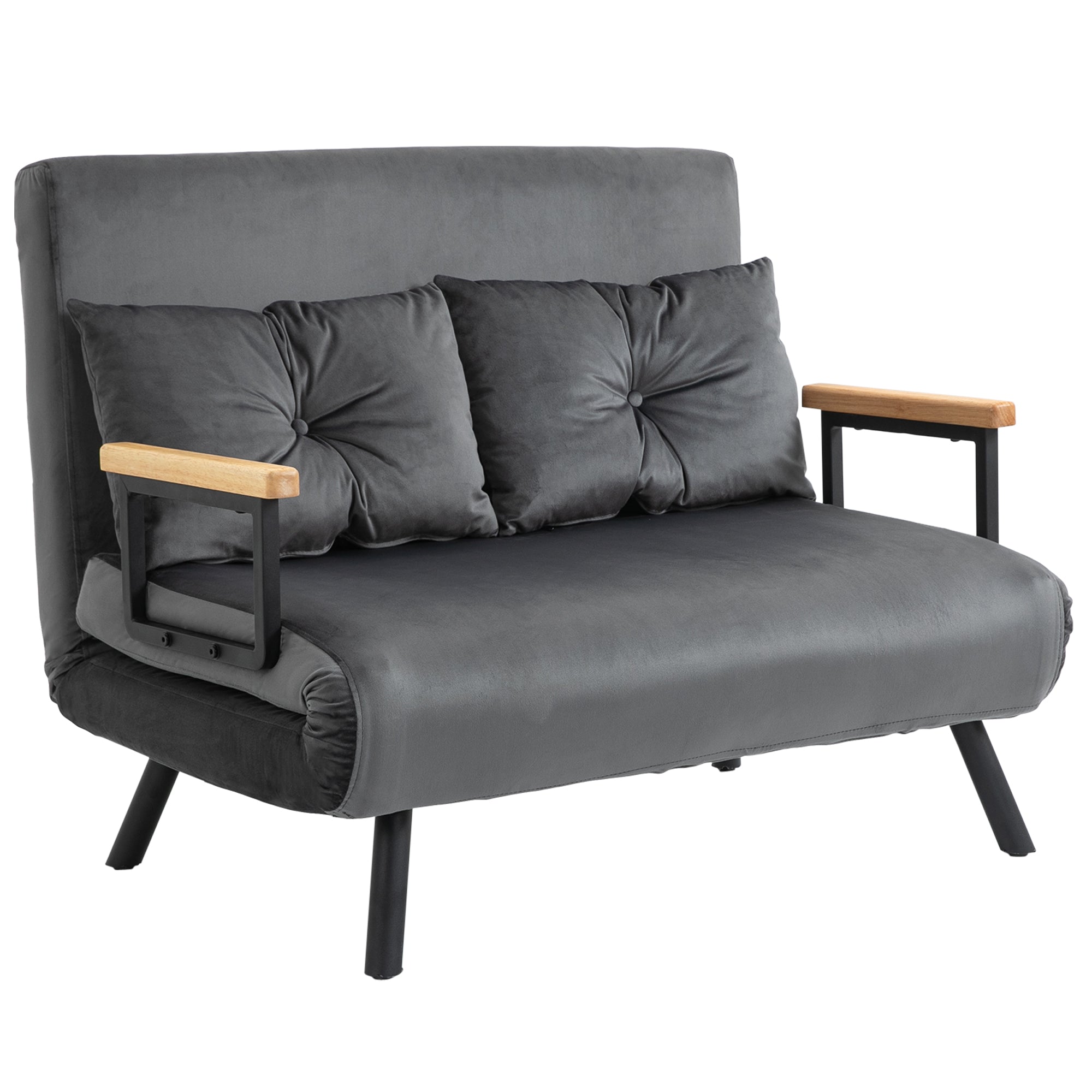 Sofá Cama Convertível em Cama de 2 Lugares com Encosto Ajustável em 5 Níveis 102x73x81 cm - Cinzento