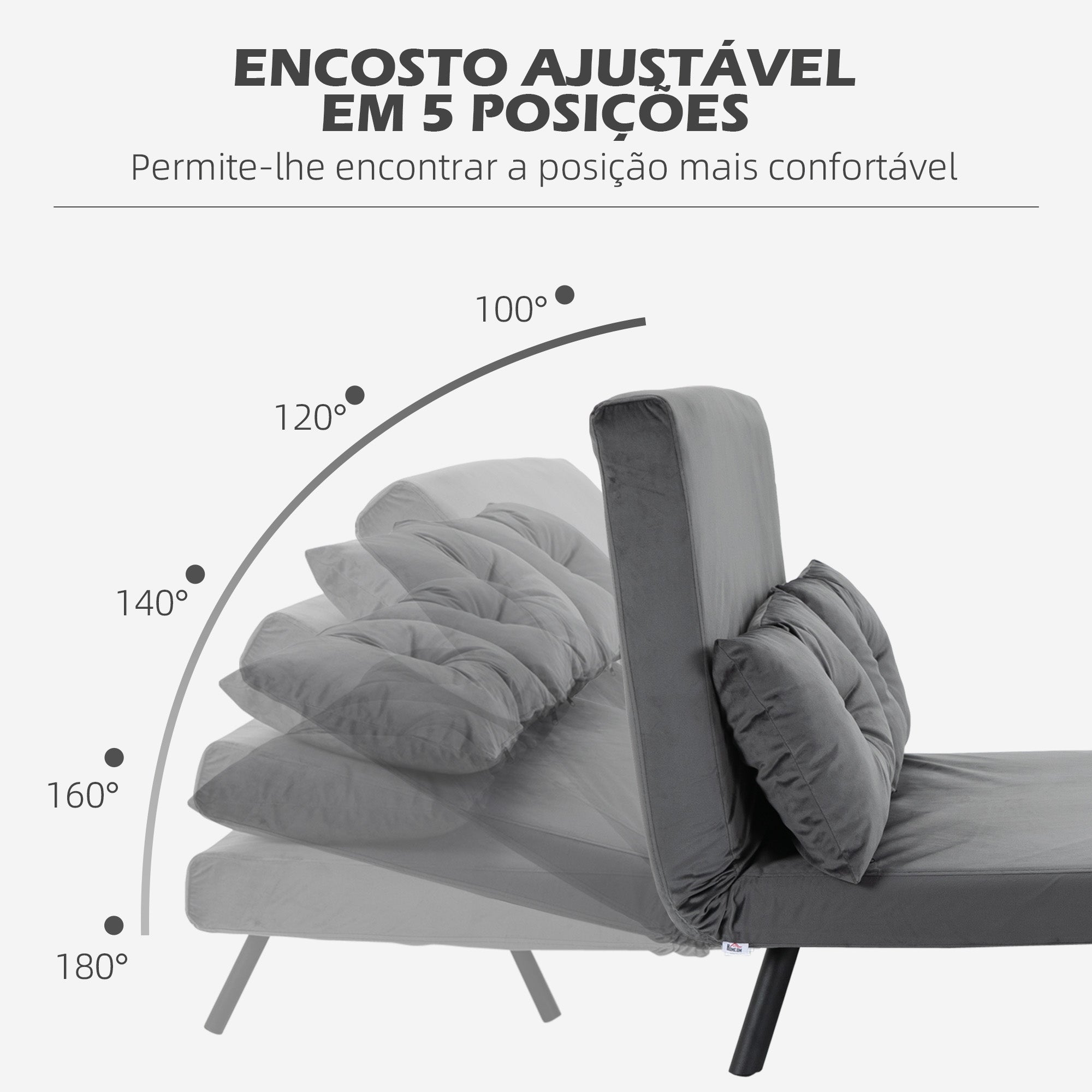 Sofá Cama Convertível em Cama de 2 Lugares com Encosto Ajustável em 5 Níveis 102x73x81 cm - Cinzento