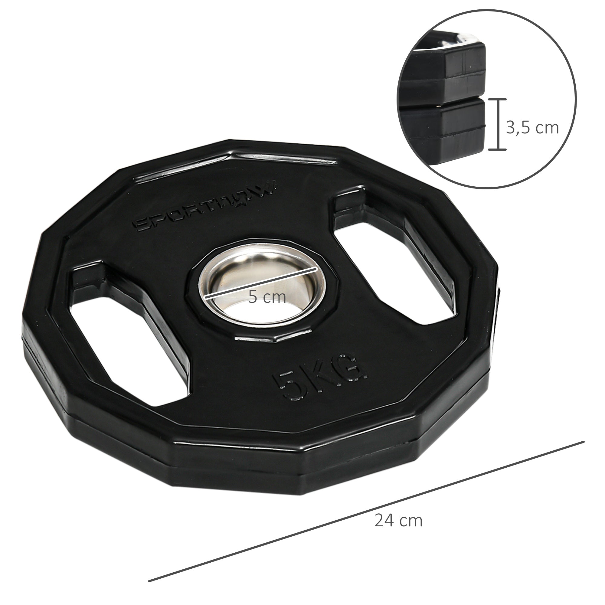 Conjunto de 2 Discos de Pesos Olimpicos 5kg Preto Ø24x3,5 cm