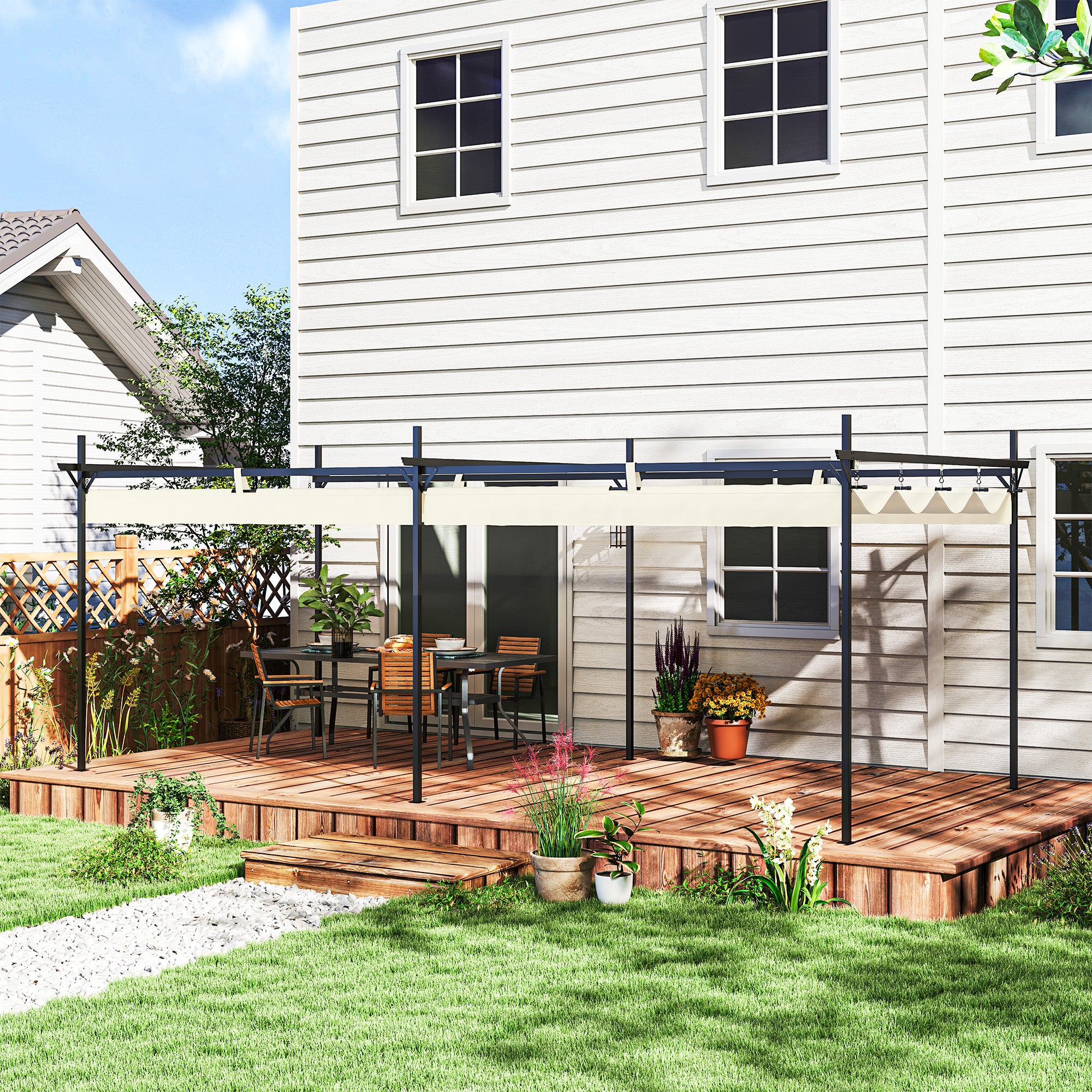 Pérgola de Jardim de Alumínio 588x297x230 cm - Cor Creme