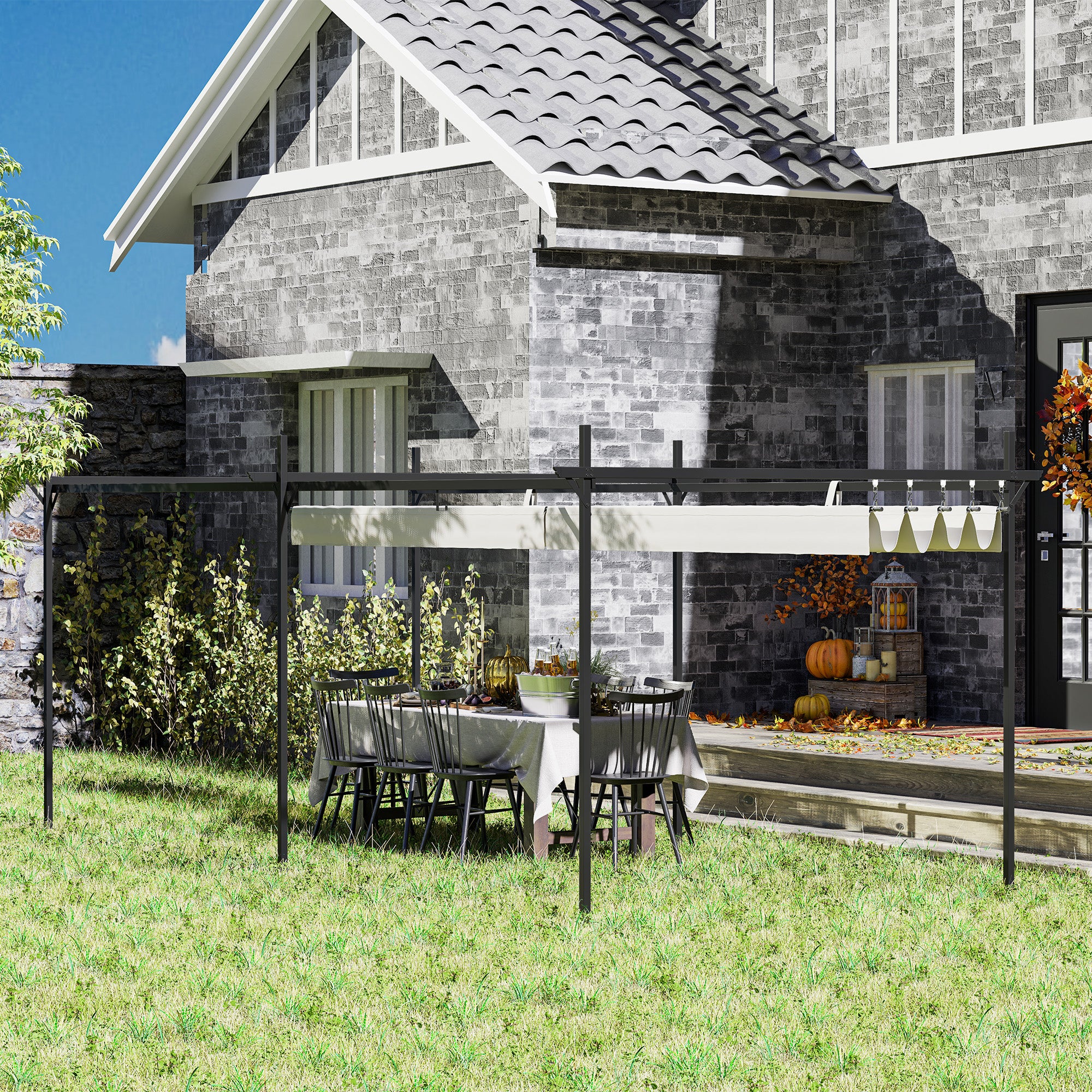 Pérgola de Jardim de Alumínio 588x297x230 cm - Cor Creme