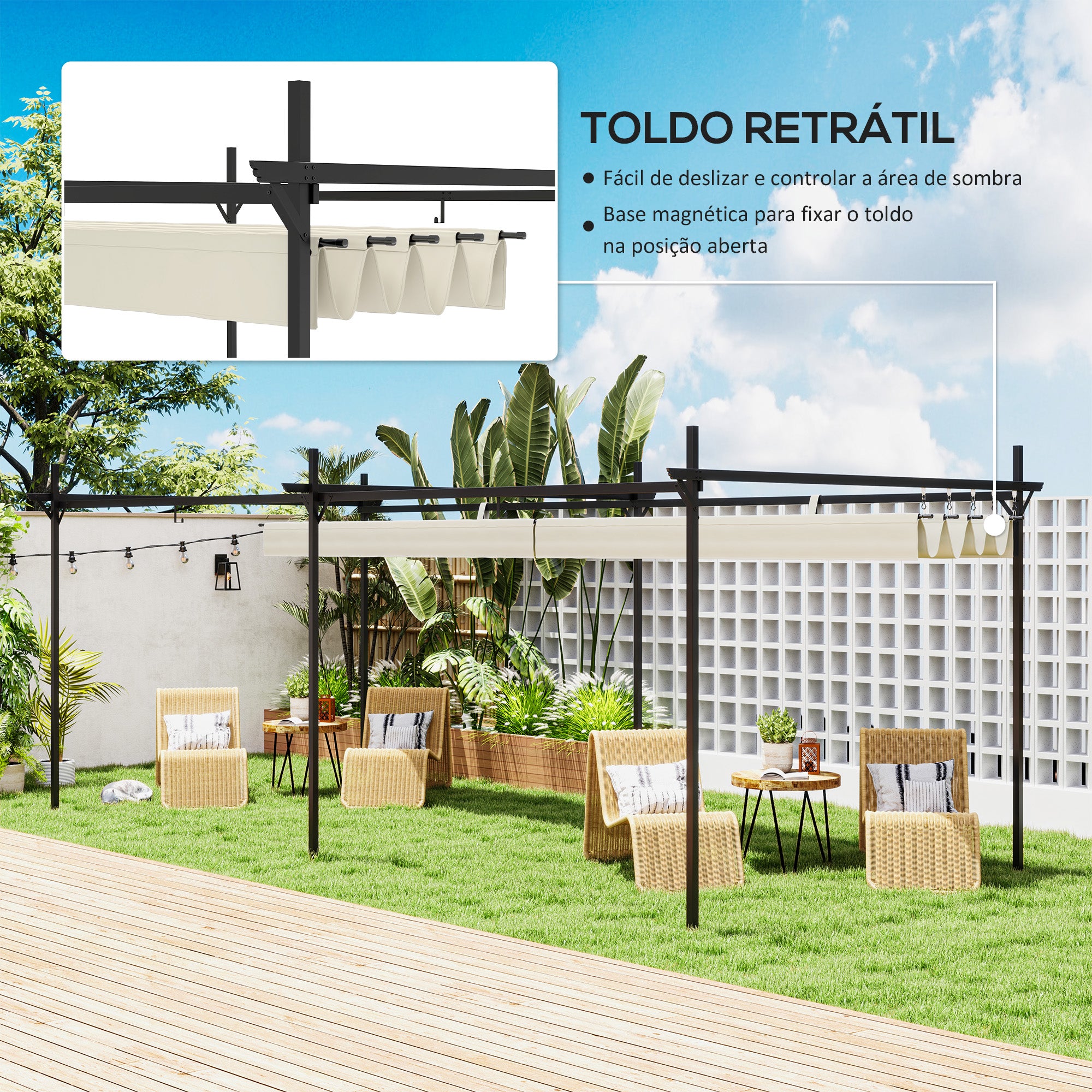 Pérgola de Jardim de Alumínio 588x297x230 cm - Cor Creme