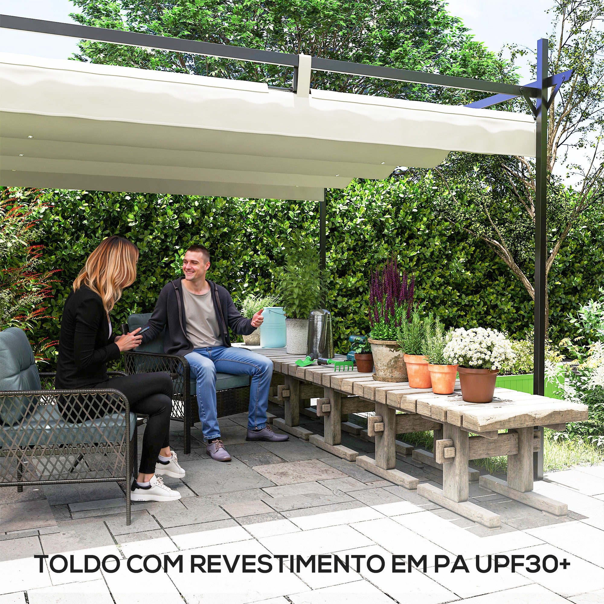 Pérgola de Jardim de Alumínio 588x297x230 cm - Cor Creme