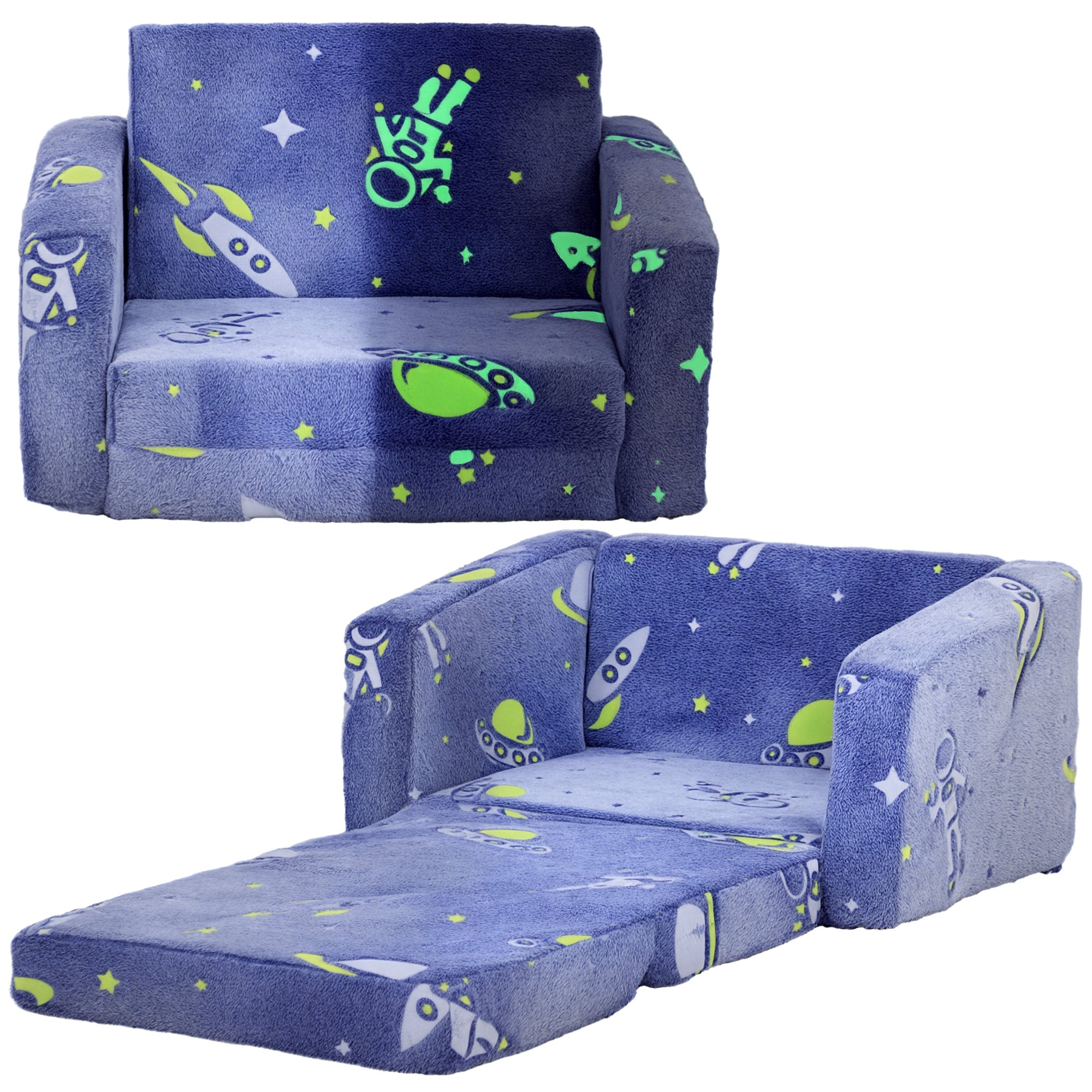Poltrona Infantil Azul 59x105x30,5 cm - Tecido Luminoso Desenho Espacial