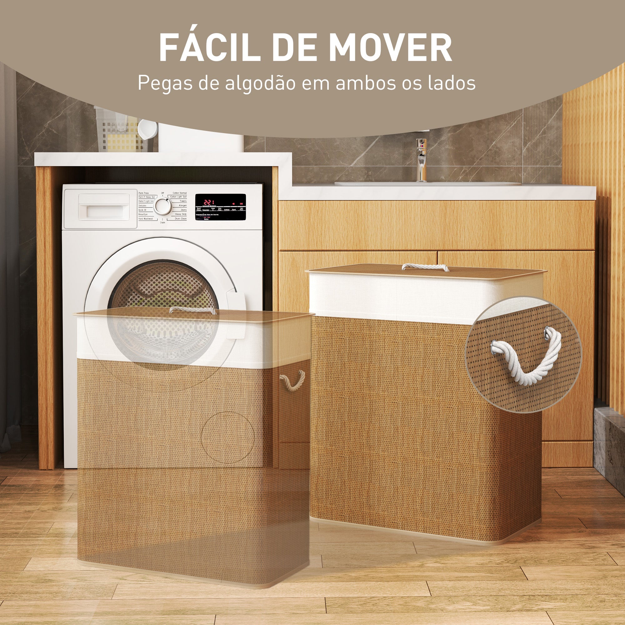 Cesto de Roupa 100L em Bambu Marrom 52x32x63 cm