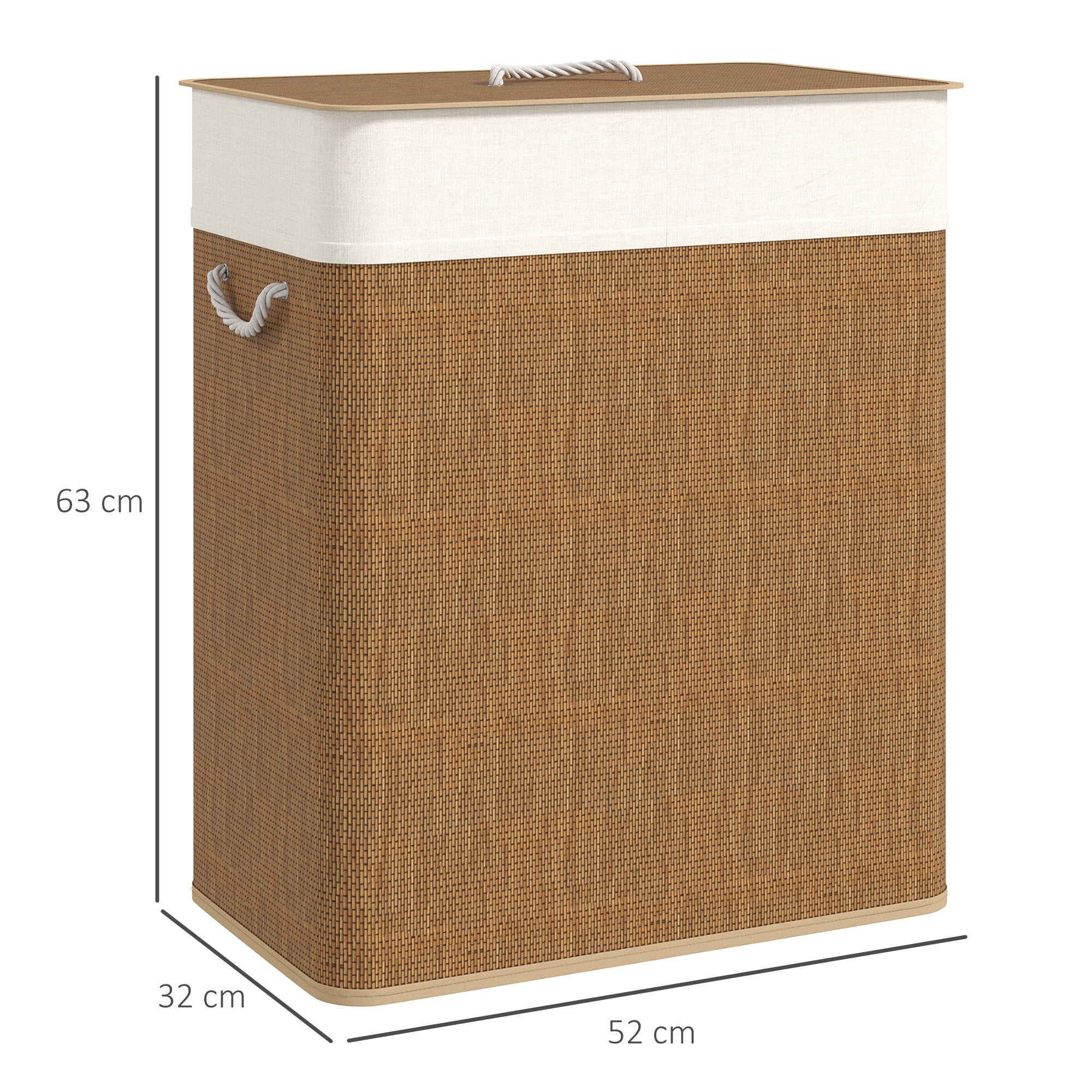 Cesto de Roupa 100L em Bambu Marrom 52x32x63 cm