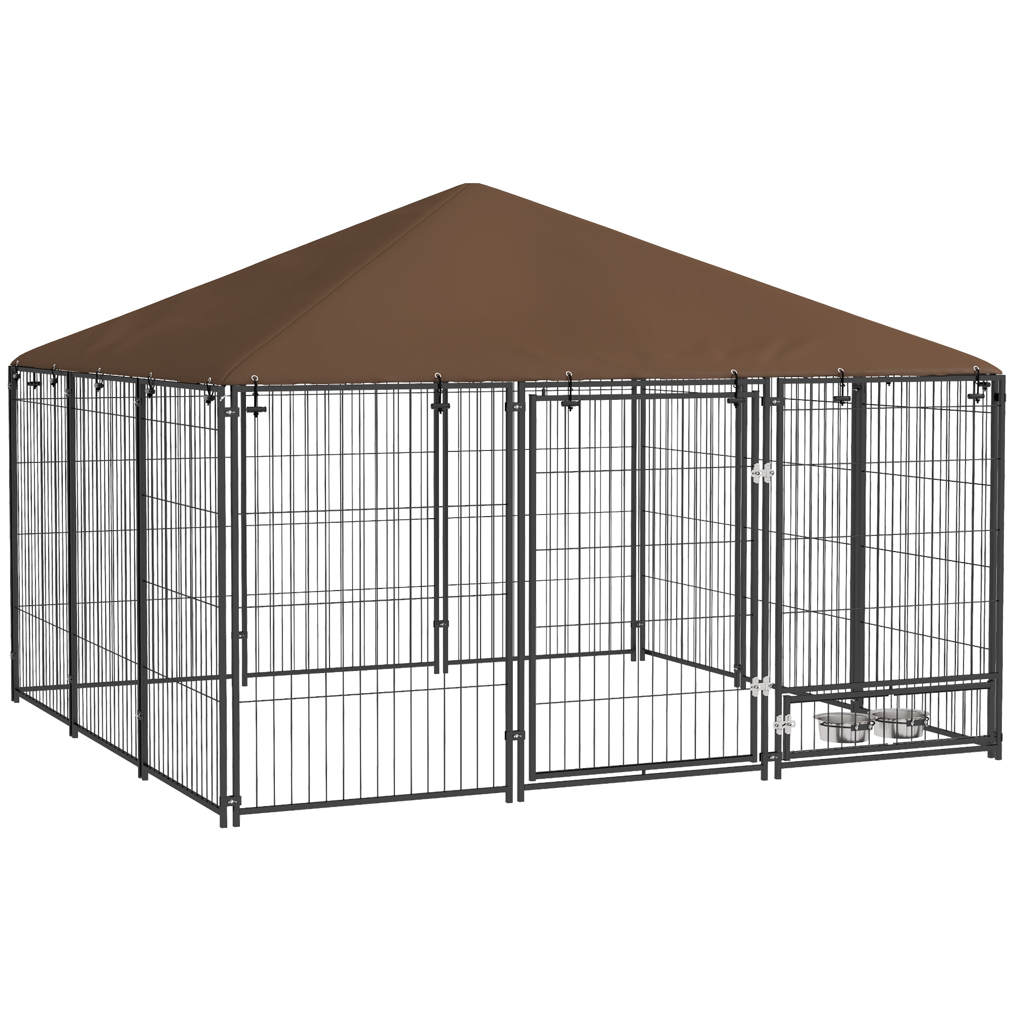 Parque para Cães com Toldo 211x211x151 cm - Preto e Marrom