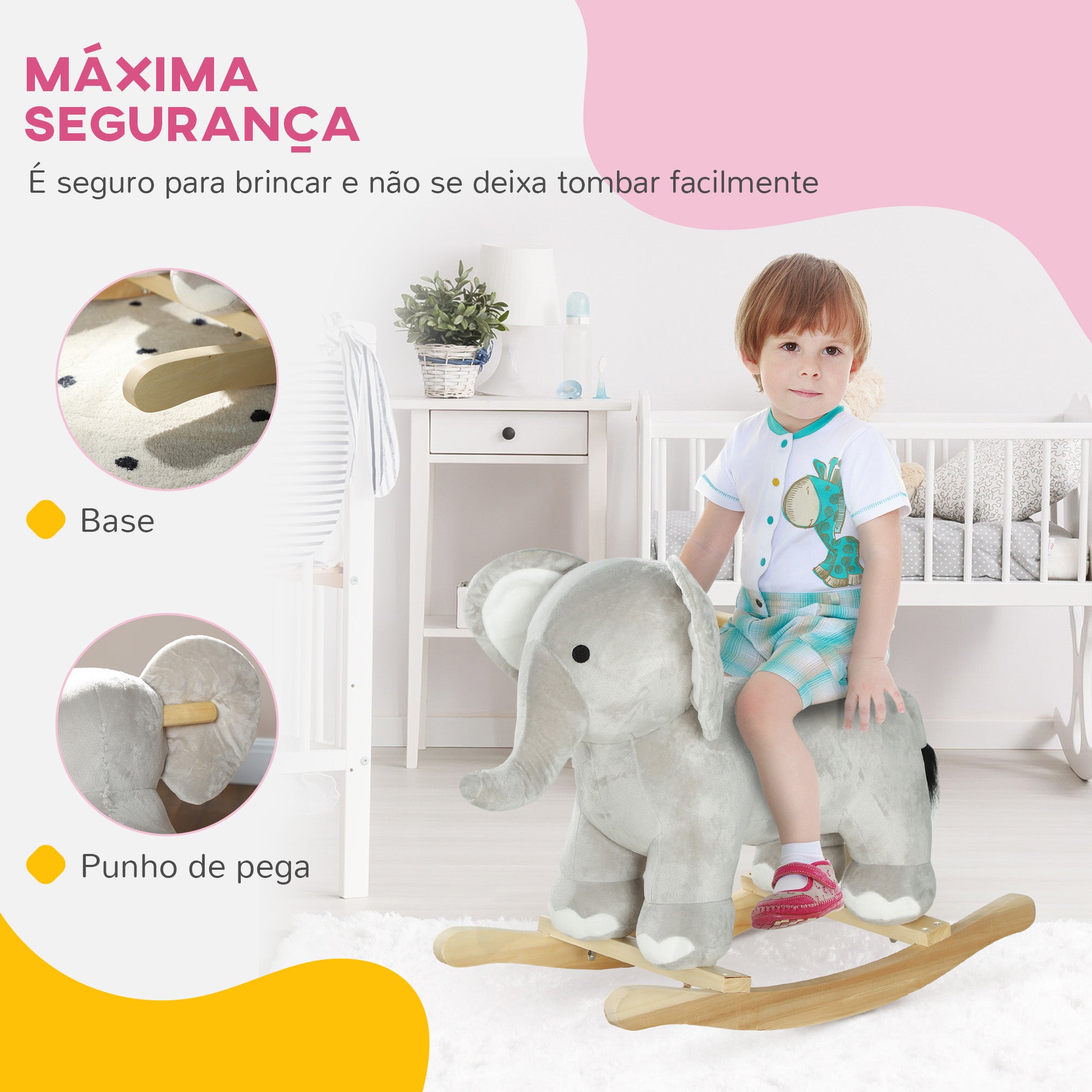 Cavalo de Baloiço Infantil Elefante Cinzento 64,5x31x52 cm