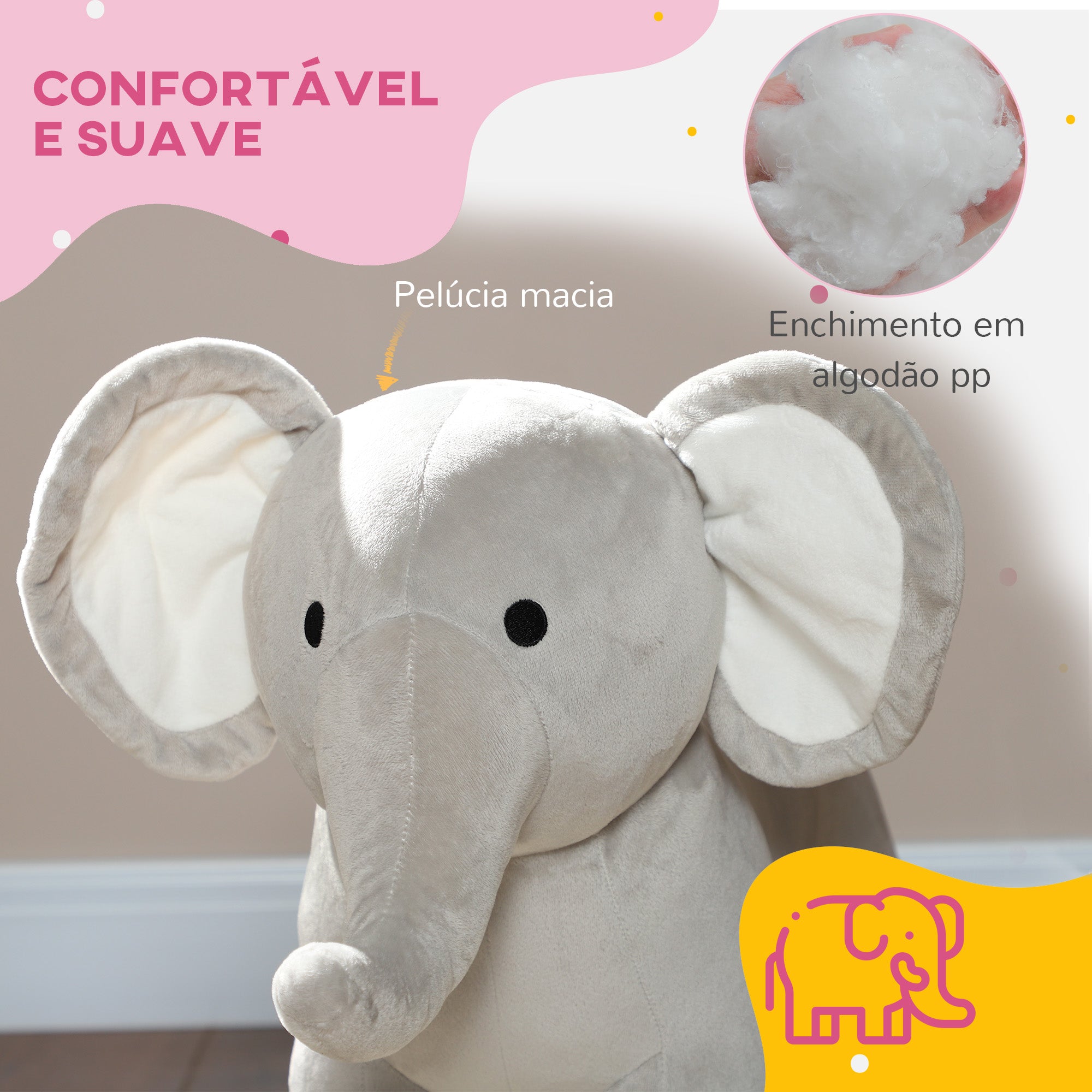 Cavalo de Baloiço Infantil Elefante Cinzento 64,5x31x52 cm