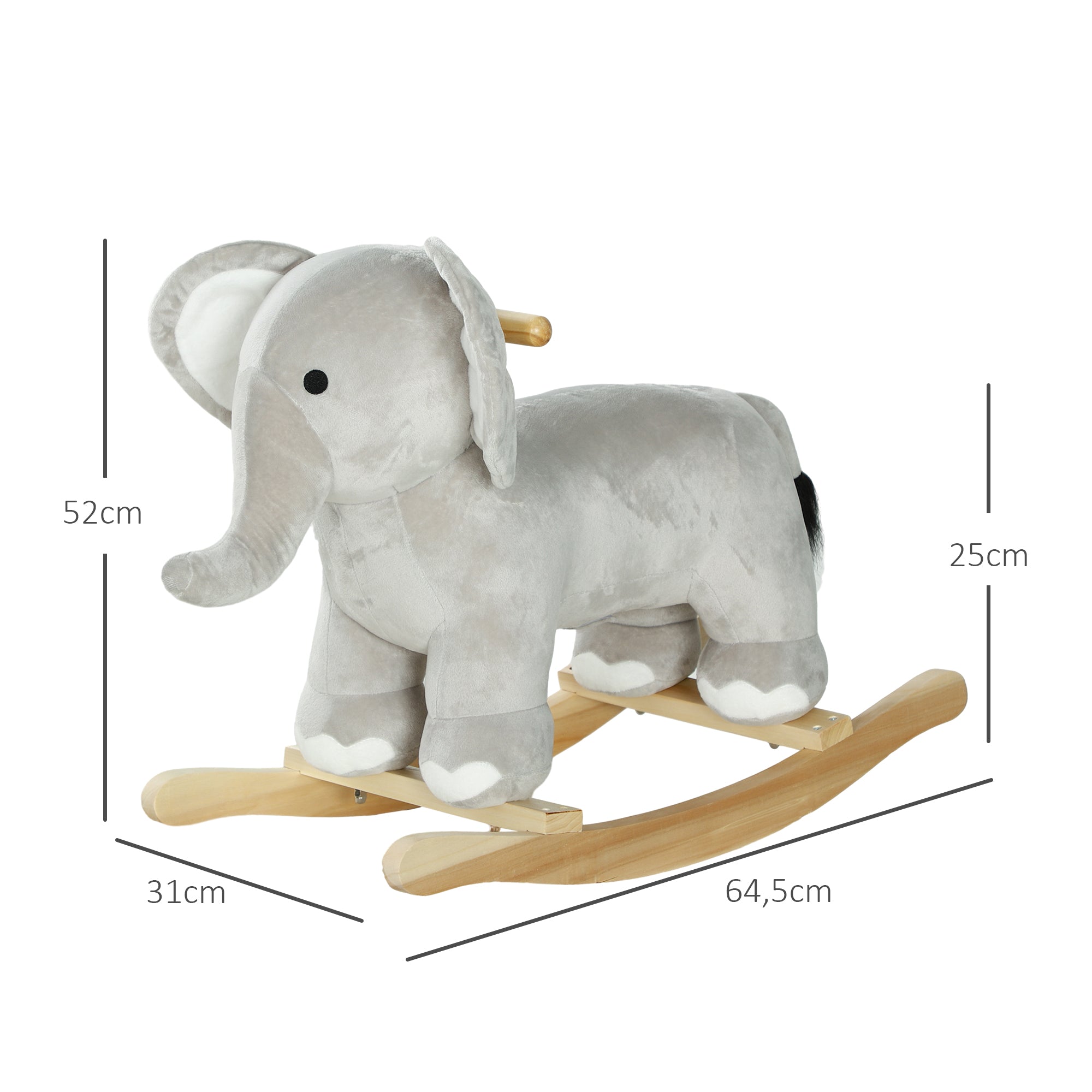 Cavalo de Baloiço Infantil Elefante Cinzento 64,5x31x52 cm
