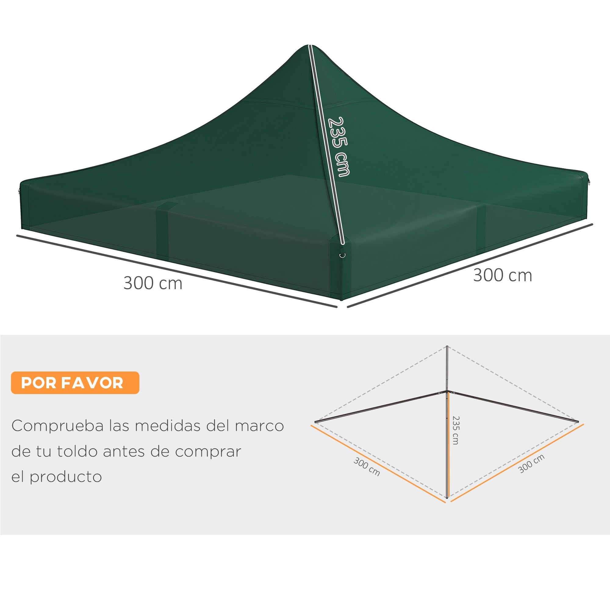 Toldo de Substituição Verde Escuro 300x300 cm para Pérgola de Jardim