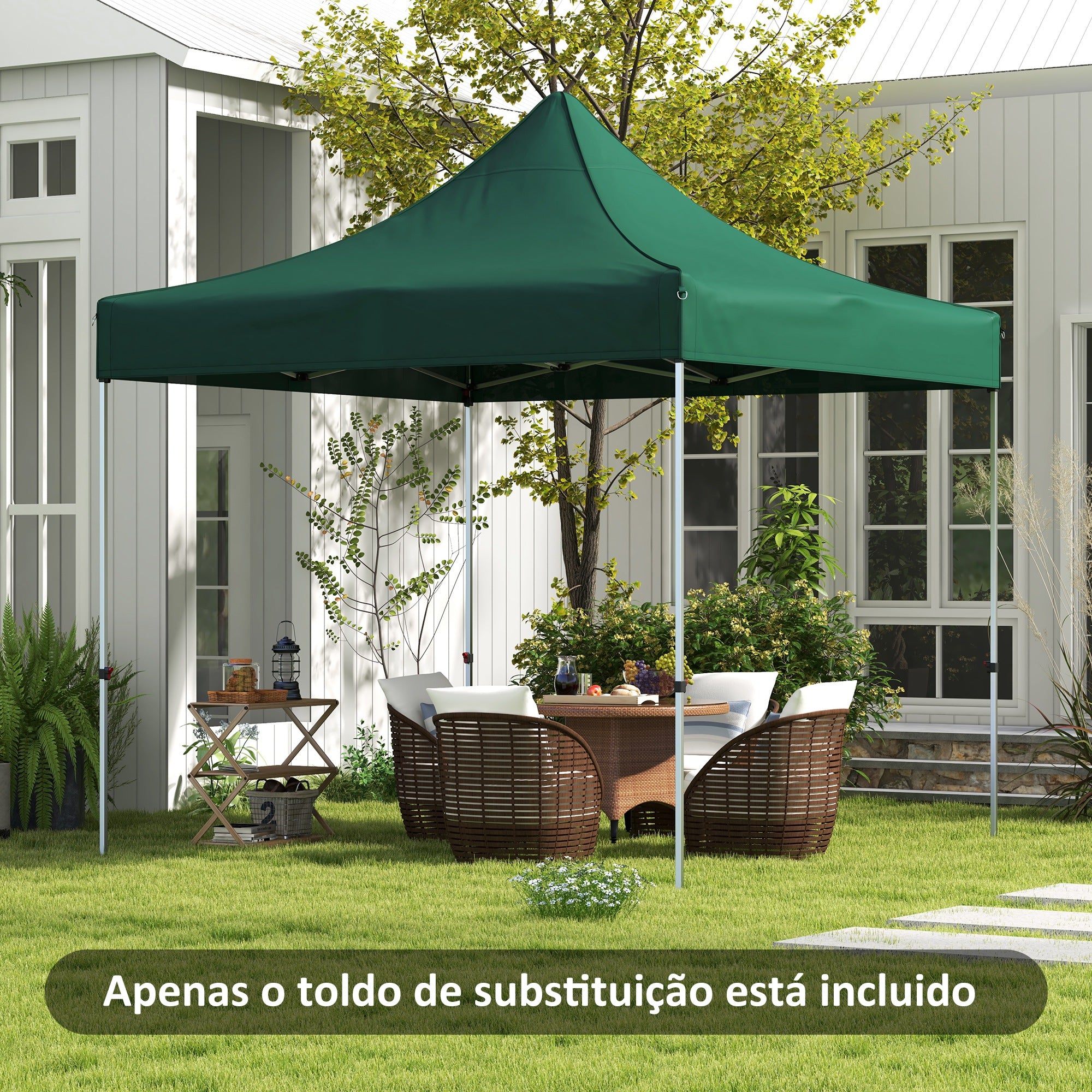 Toldo de Substituição Verde Escuro 300x300 cm para Pérgola de Jardim