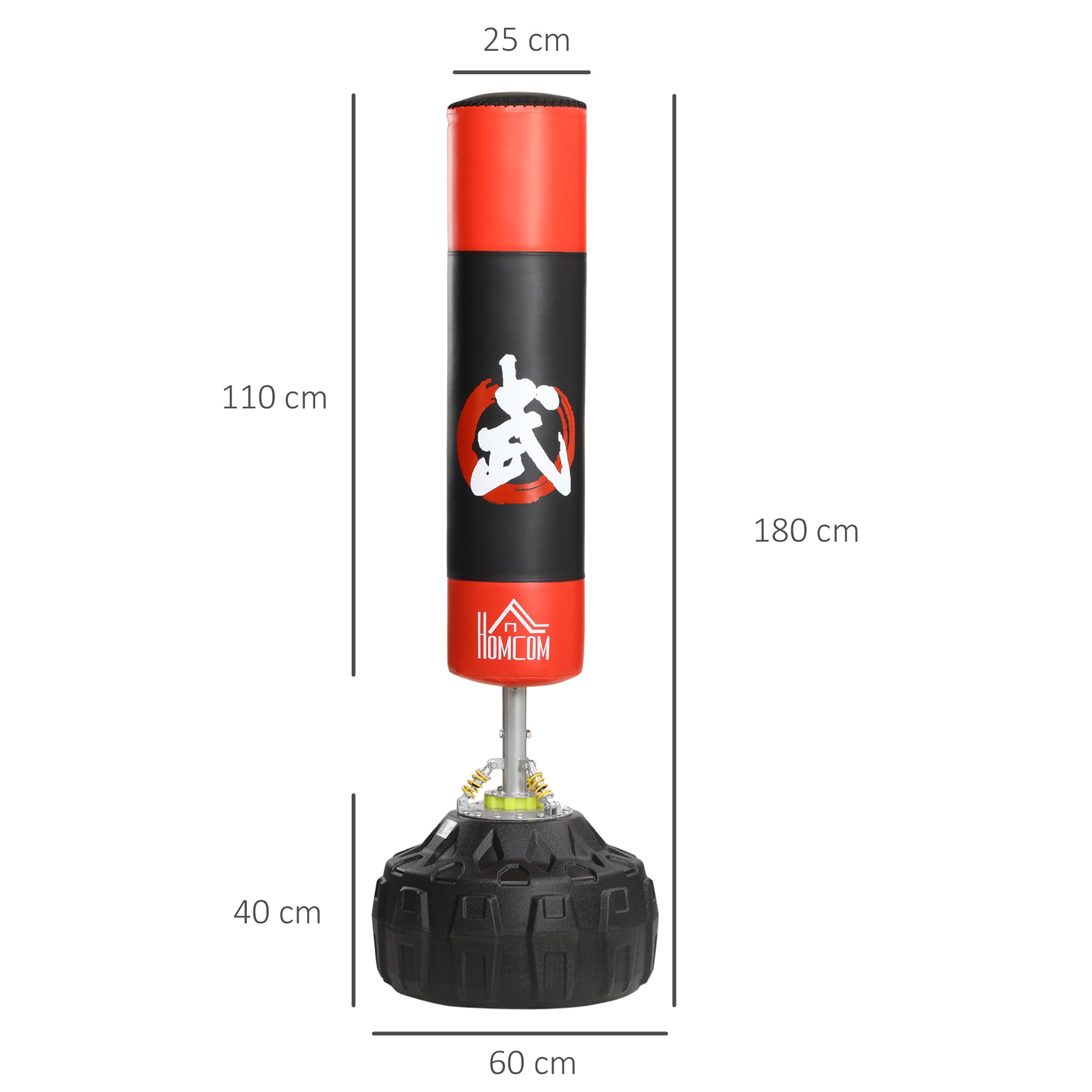 Saco de Boxe em Pé com Base Preenchível Ø60x180 cm - Preto e Vermelho