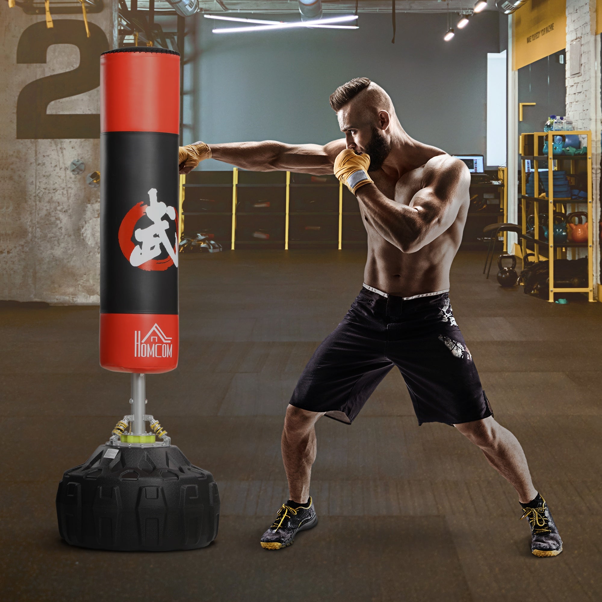 Saco de Boxe em Pé com Base Preenchível Ø60x180 cm - Preto e Vermelho