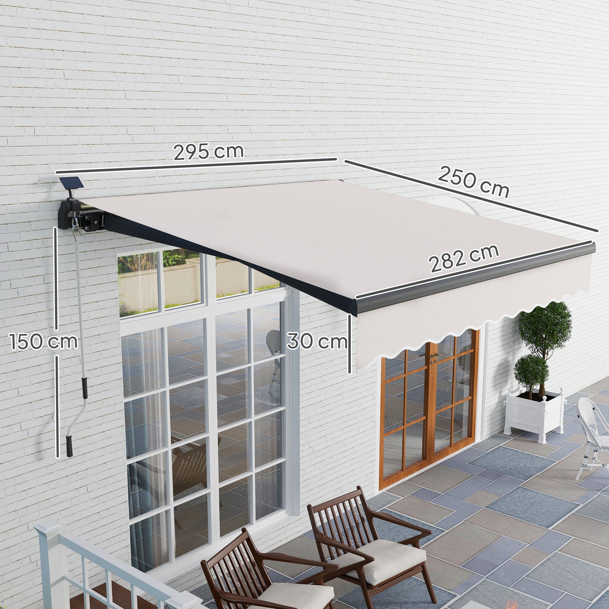Toldo Manual Retrátil Creme Branco 295x250 cm com Luzes LED Solares