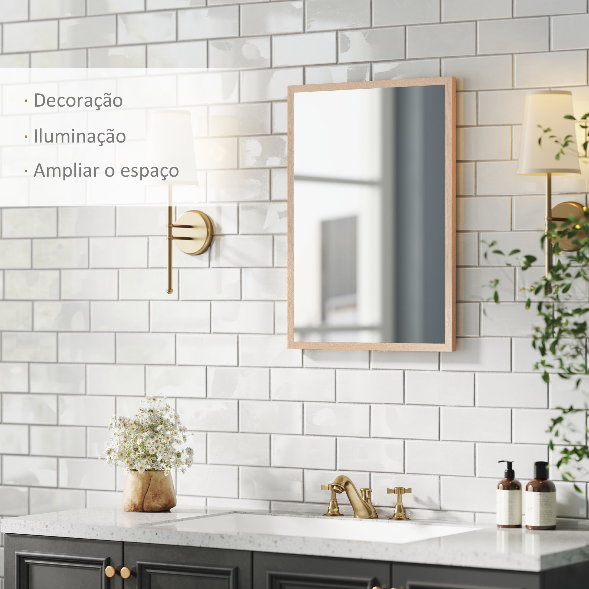 Espelho de Parede Decorativo 50x70 cm Cor Natural