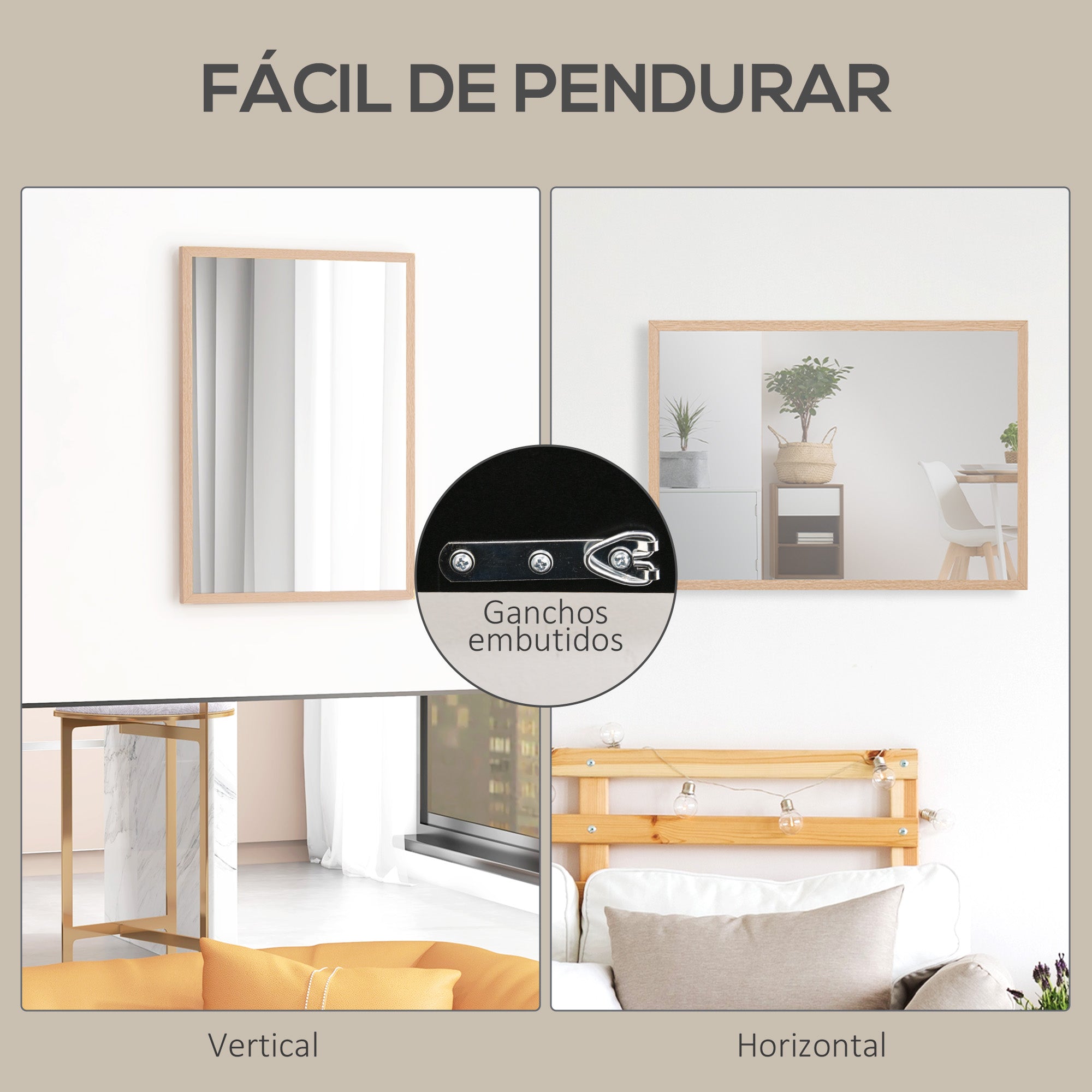 Espelho de Parede Decorativo 50x70 cm Cor Natural