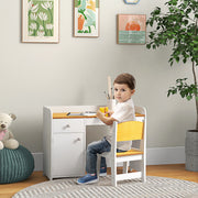 Conjunto de Secretária e Cadeira para Crianças - 80x39x59 cm - Branco e Natural