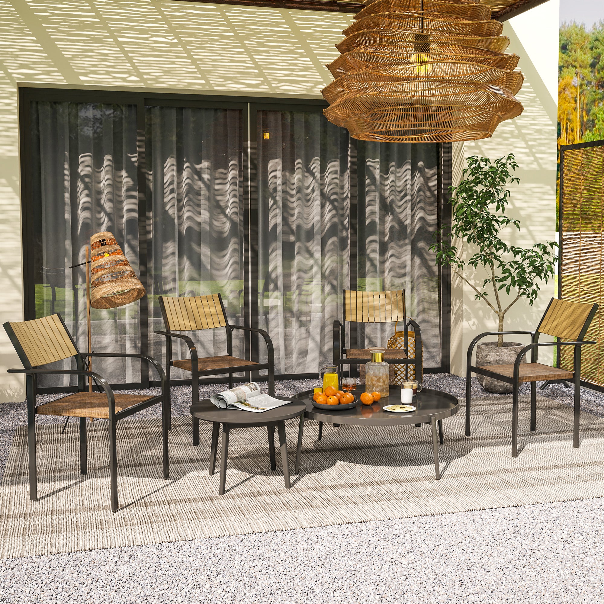 Conjunto de 4 Cadeiras de Jardim Empilháveis 58x65x85 cm - Cor Marrom