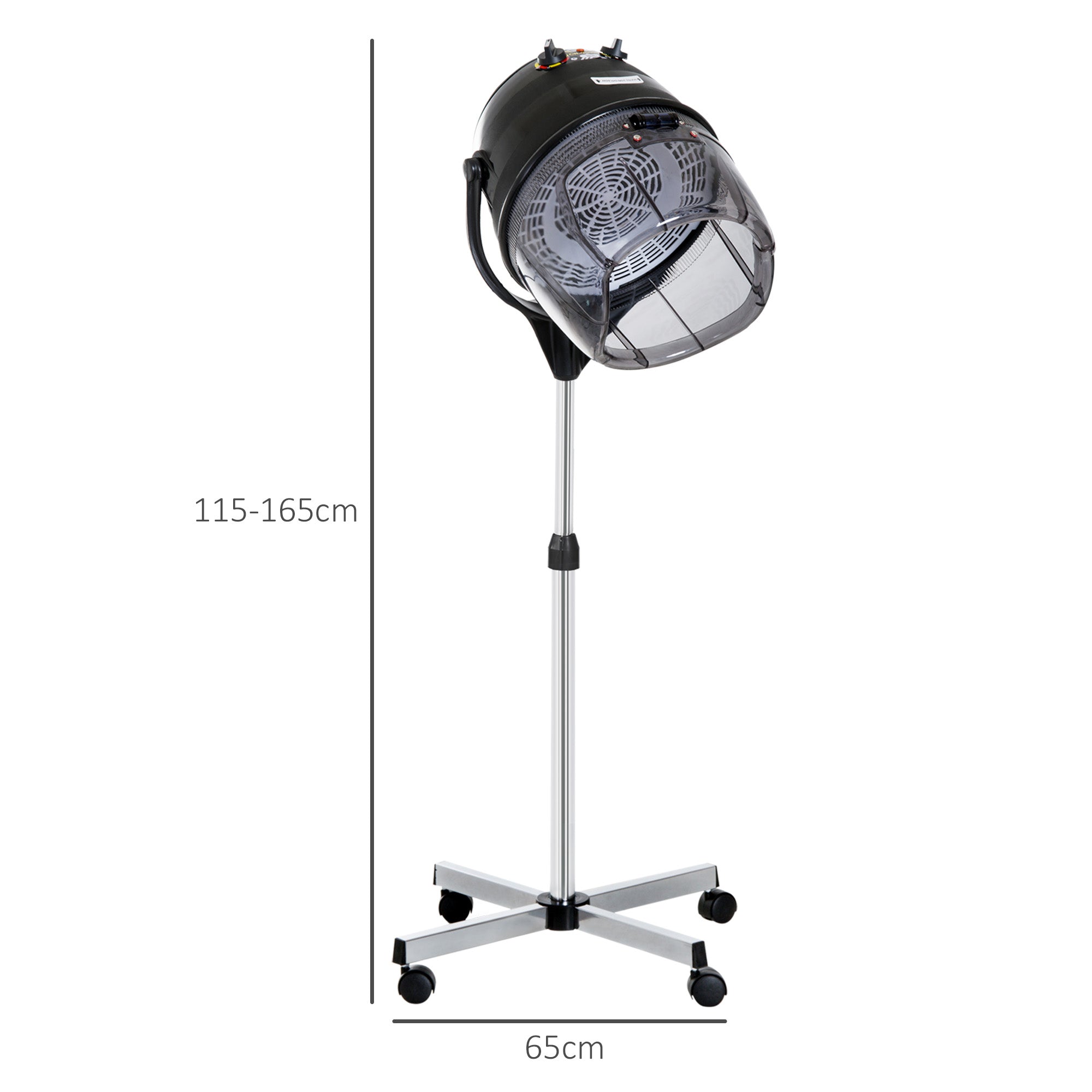 Secador de Cabelo Profissional com Altura Ajustável 1180W - Preto e Prata 65x65x115-165 cm