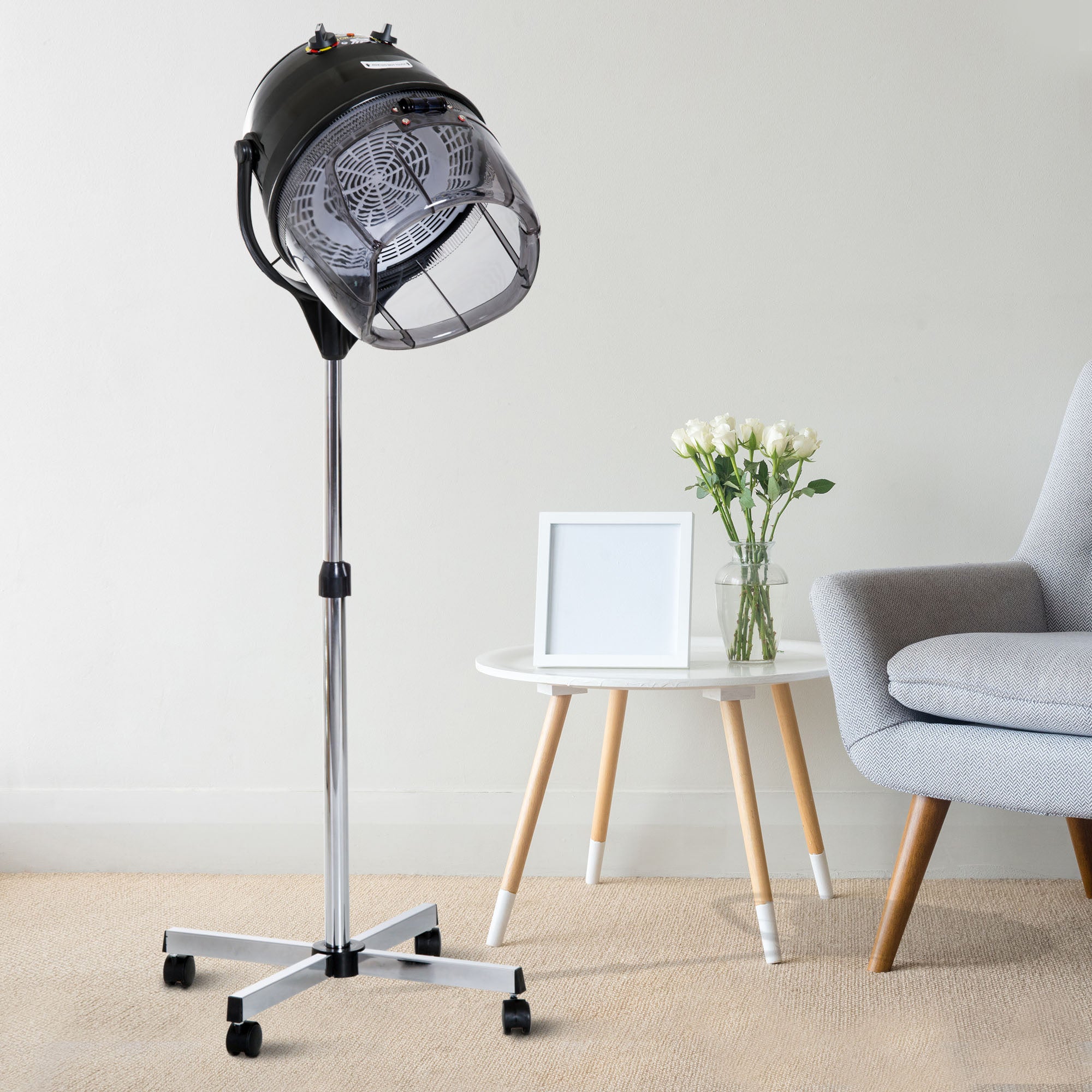 Secador de Cabelo Profissional com Altura Ajustável 1180W - Preto e Prata 65x65x115-165 cm