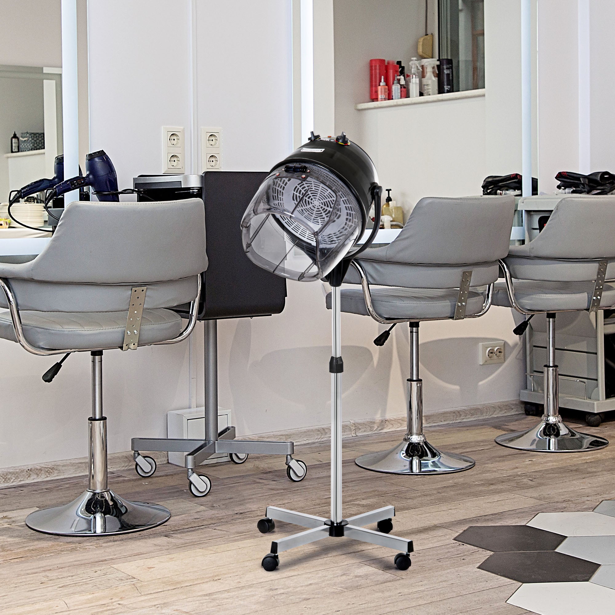 Secador de Cabelo Profissional com Altura Ajustável 1180W - Preto e Prata 65x65x115-165 cm