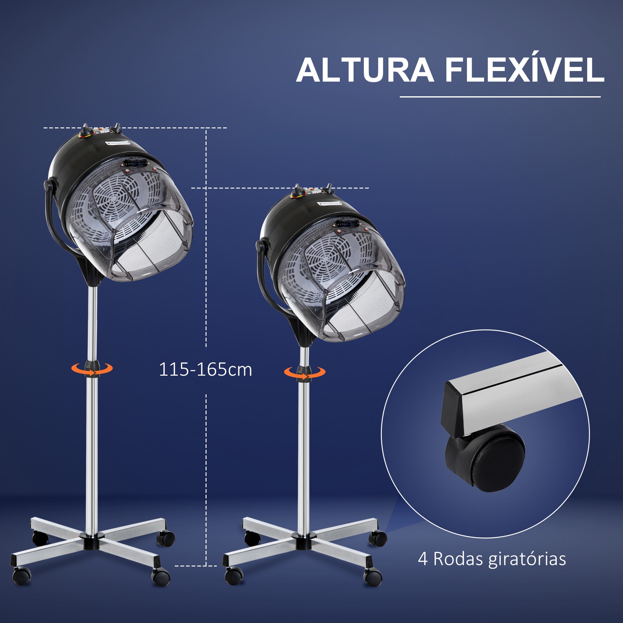 Secador de Cabelo Profissional com Altura Ajustável 1180W - Preto e Prata 65x65x115-165 cm