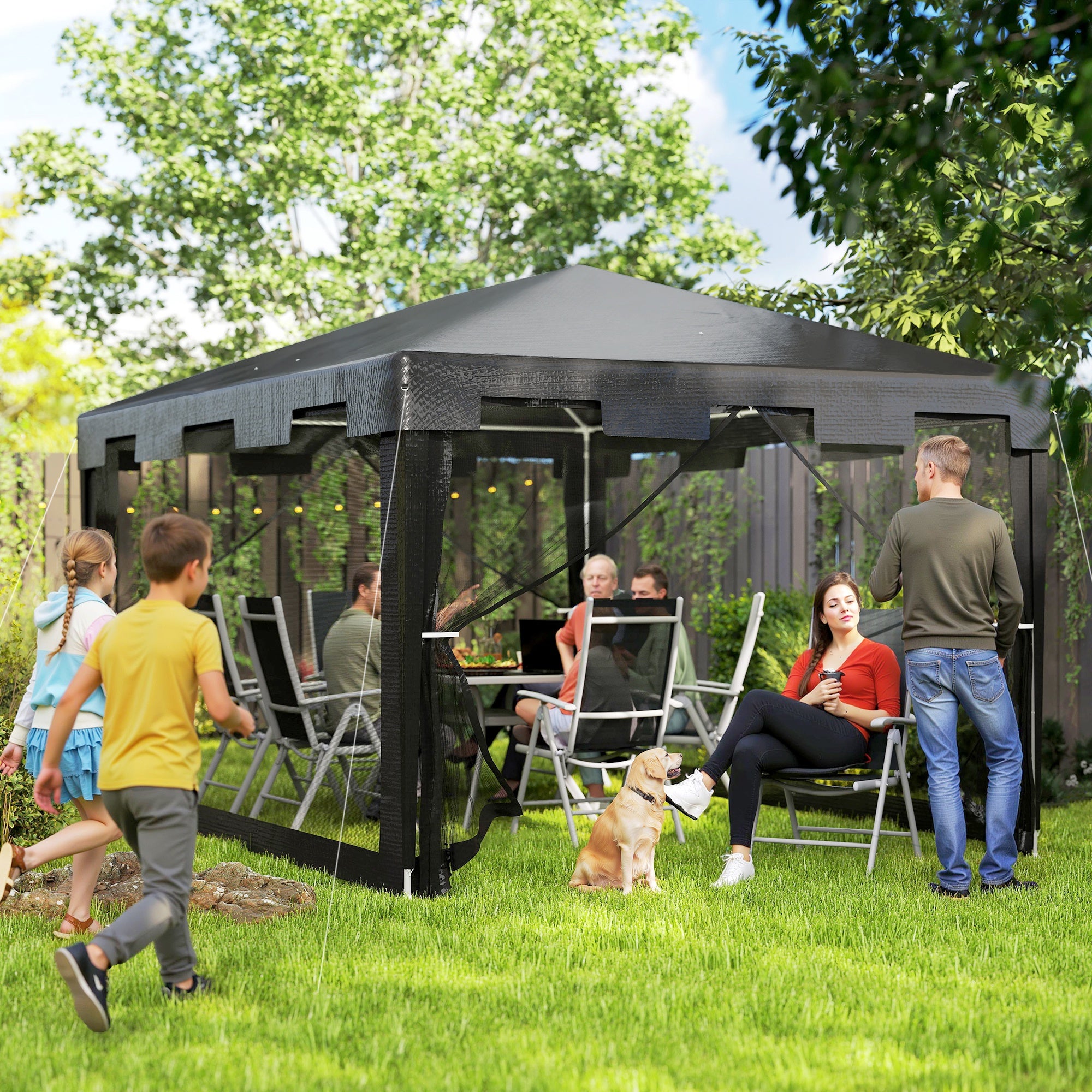 Tenda de Jardim 395x295x255 cm Cinza Escuro