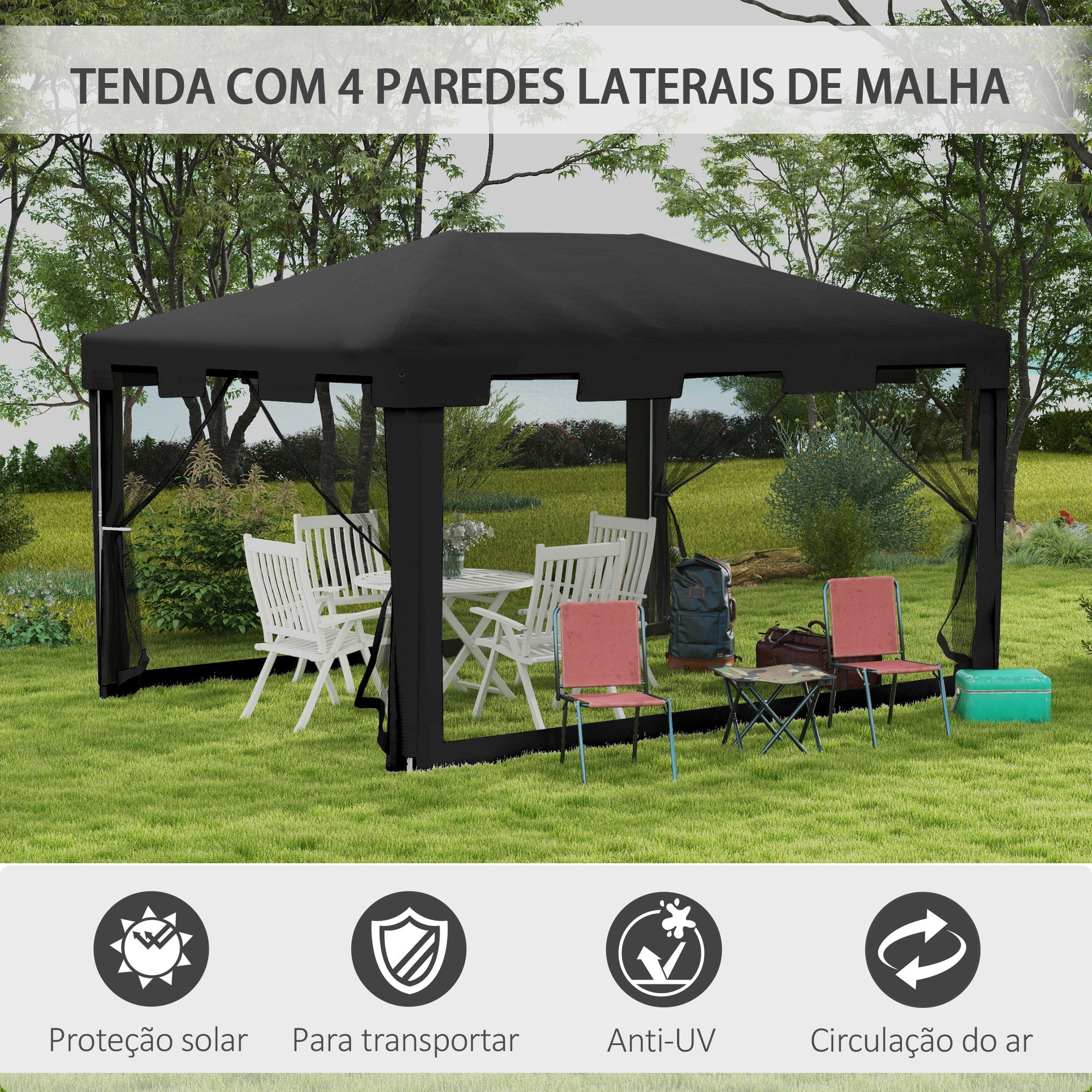Tenda de Jardim 395x295x255 cm Cinza Escuro