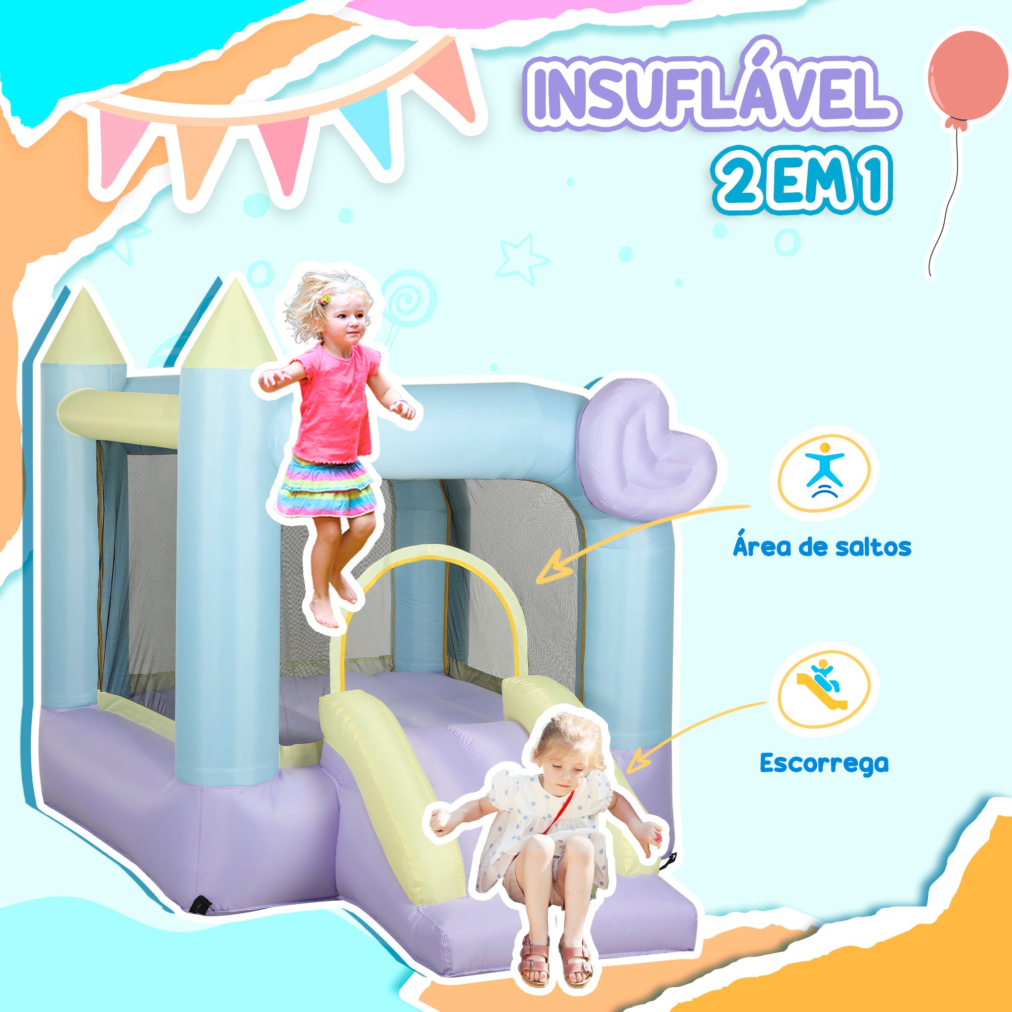 Castelo Insuflável para Crianças 250x165x200 cm - Multicor