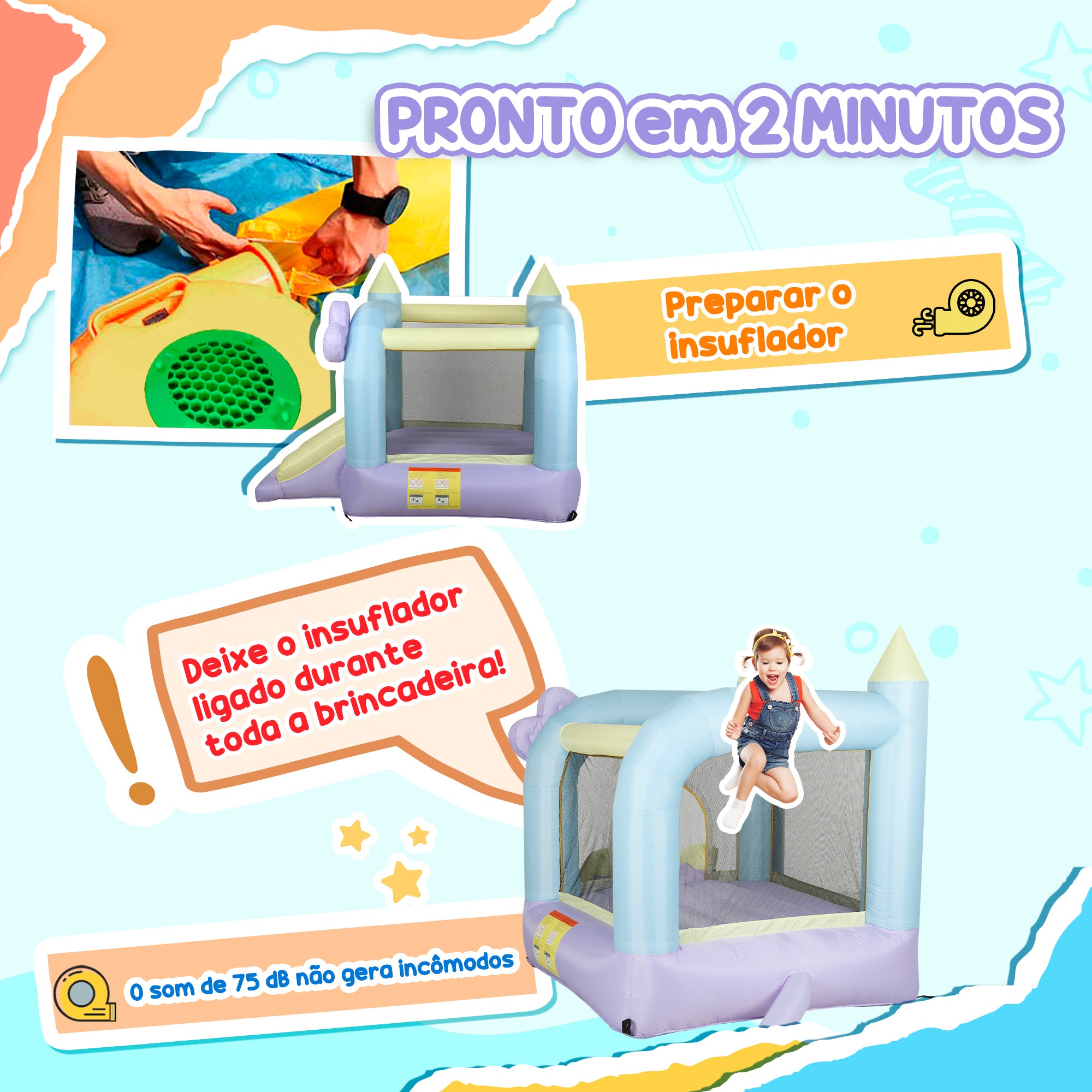 Castelo Insuflável para Crianças 250x165x200 cm - Multicor