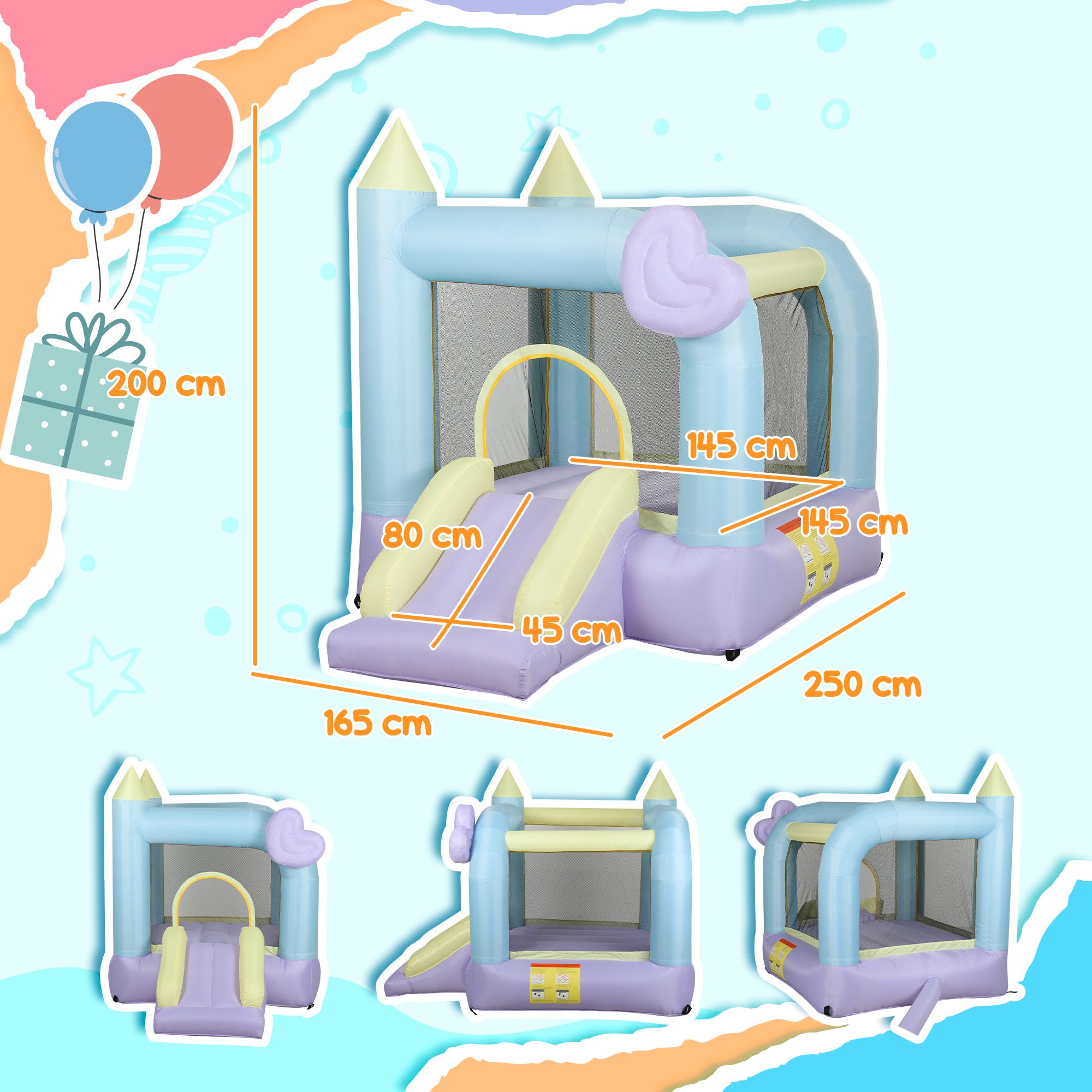 Castelo Insuflável para Crianças 250x165x200 cm - Multicor