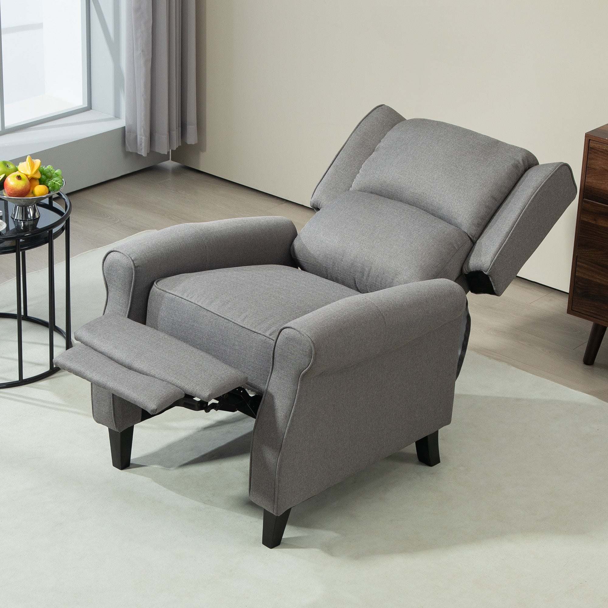 Poltrona Reclinável Cinzenta 77x88x102 cm com Reclinação Manual até 160° e Apoio para os Pés Retráteis