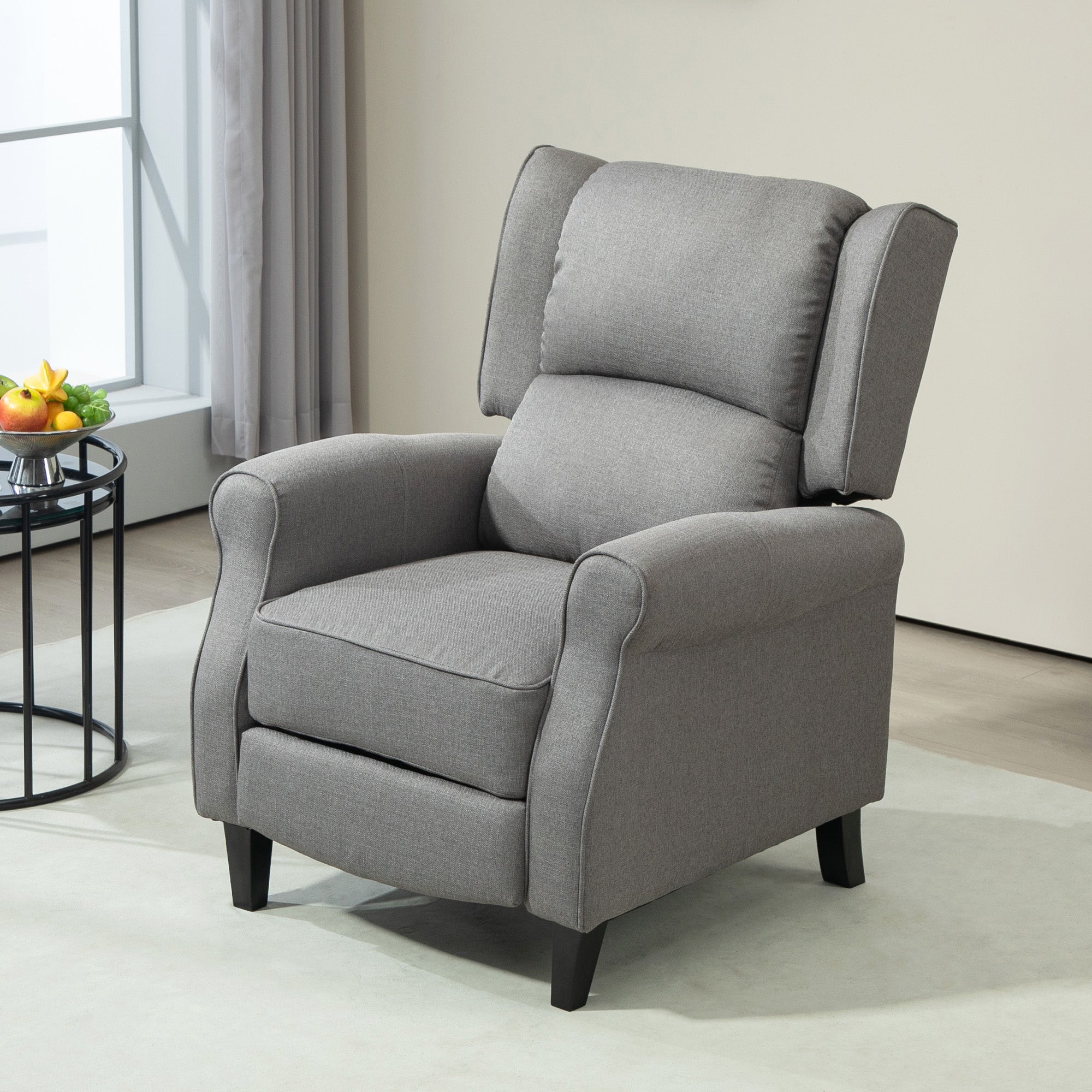 Poltrona Reclinável Cinzenta 77x88x102 cm com Reclinação Manual até 160° e Apoio para os Pés Retráteis