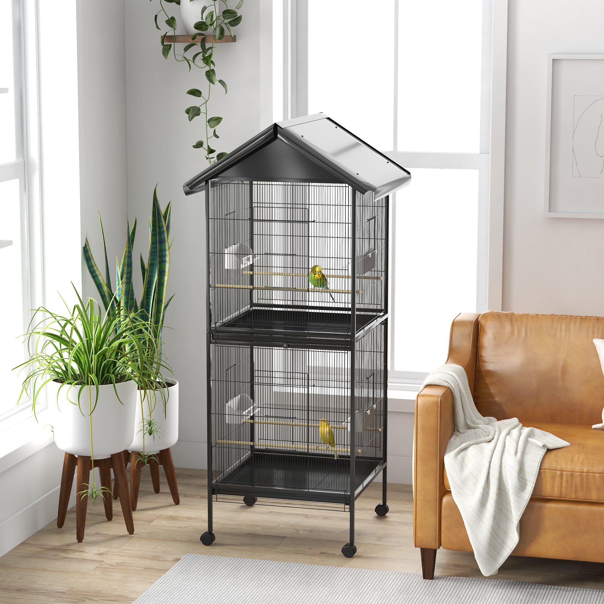Gaiola para Pássaros 2 em 1 – 78x75x168 cm – Preto – Aço