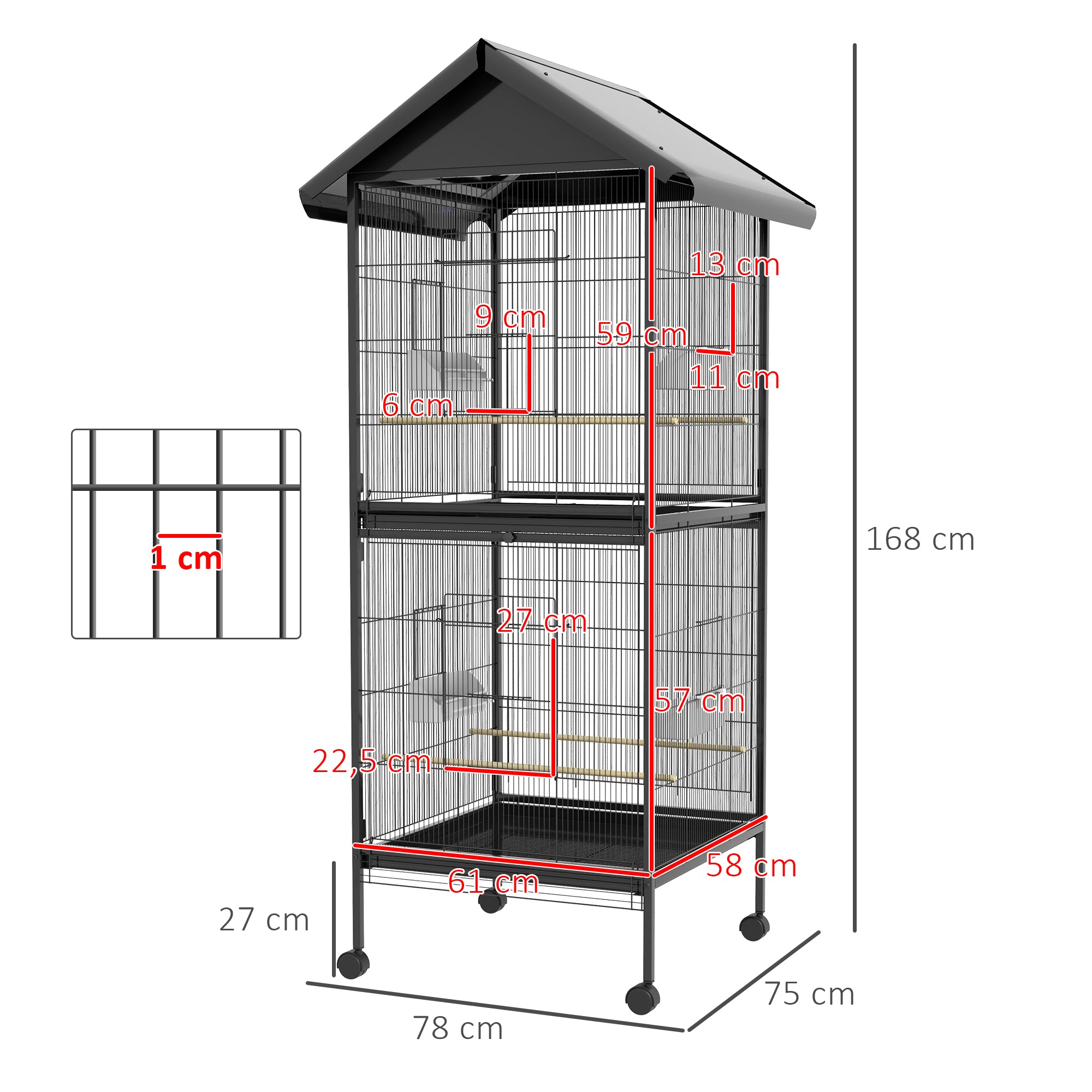 Gaiola para Pássaros 2 em 1 – 78x75x168 cm – Preto – Aço